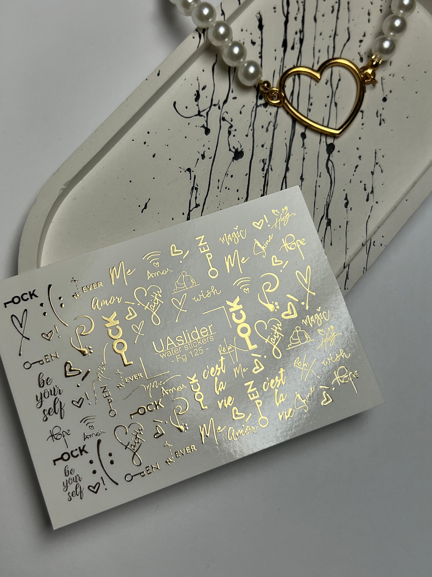 Nagel Wasserabziehbild Fg-125 | Wasserabzieh-Nagelaufkleber mit goldenen Zitaten & Schlüsseln | Romantischer moderner Stil