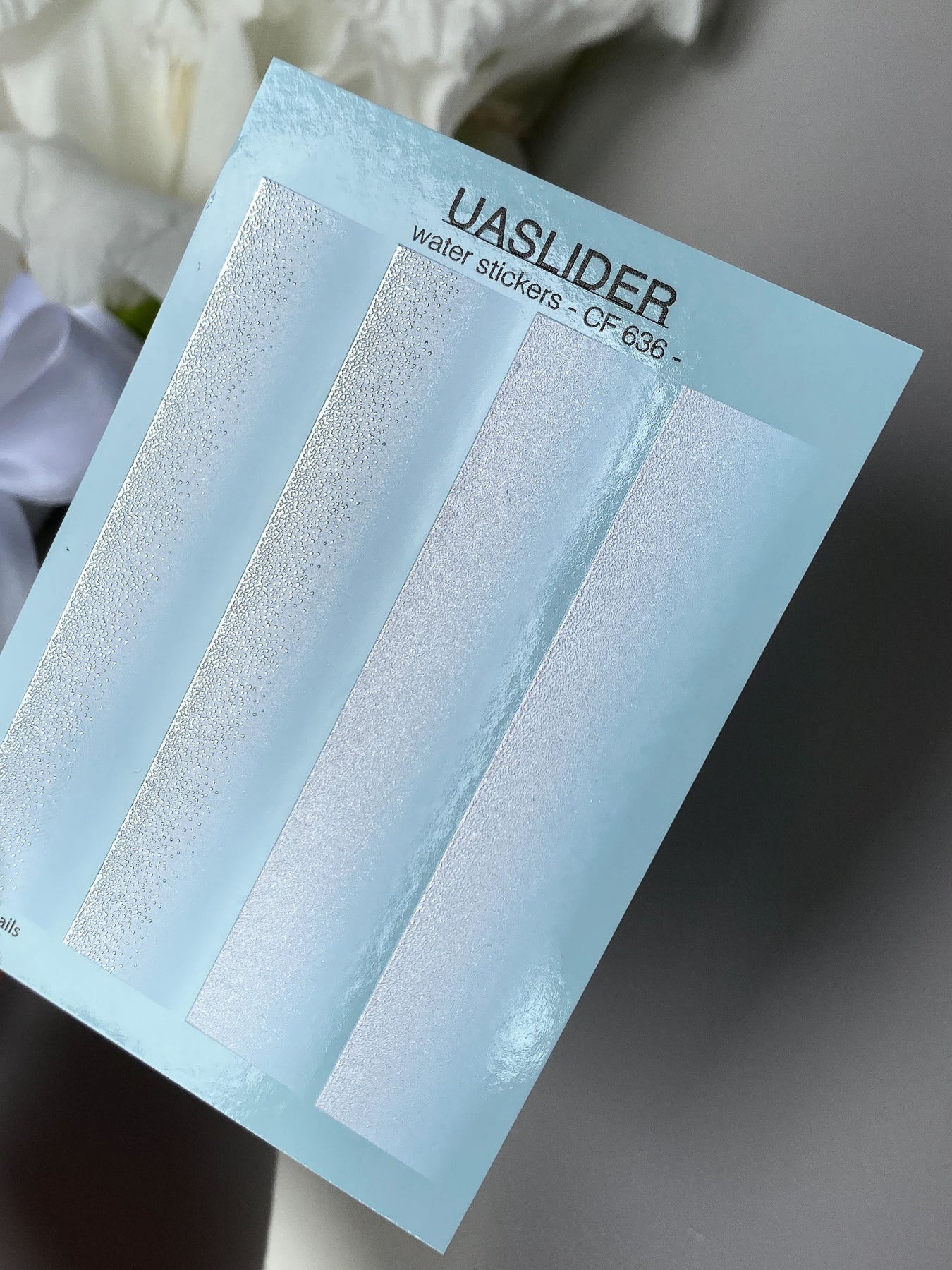 Nagel Wasserabziehbild CF-636 | Farbverlauf Wasserfolien Nagelabziehbilder | Weißes Perlen Ombre mit Silberglitzer