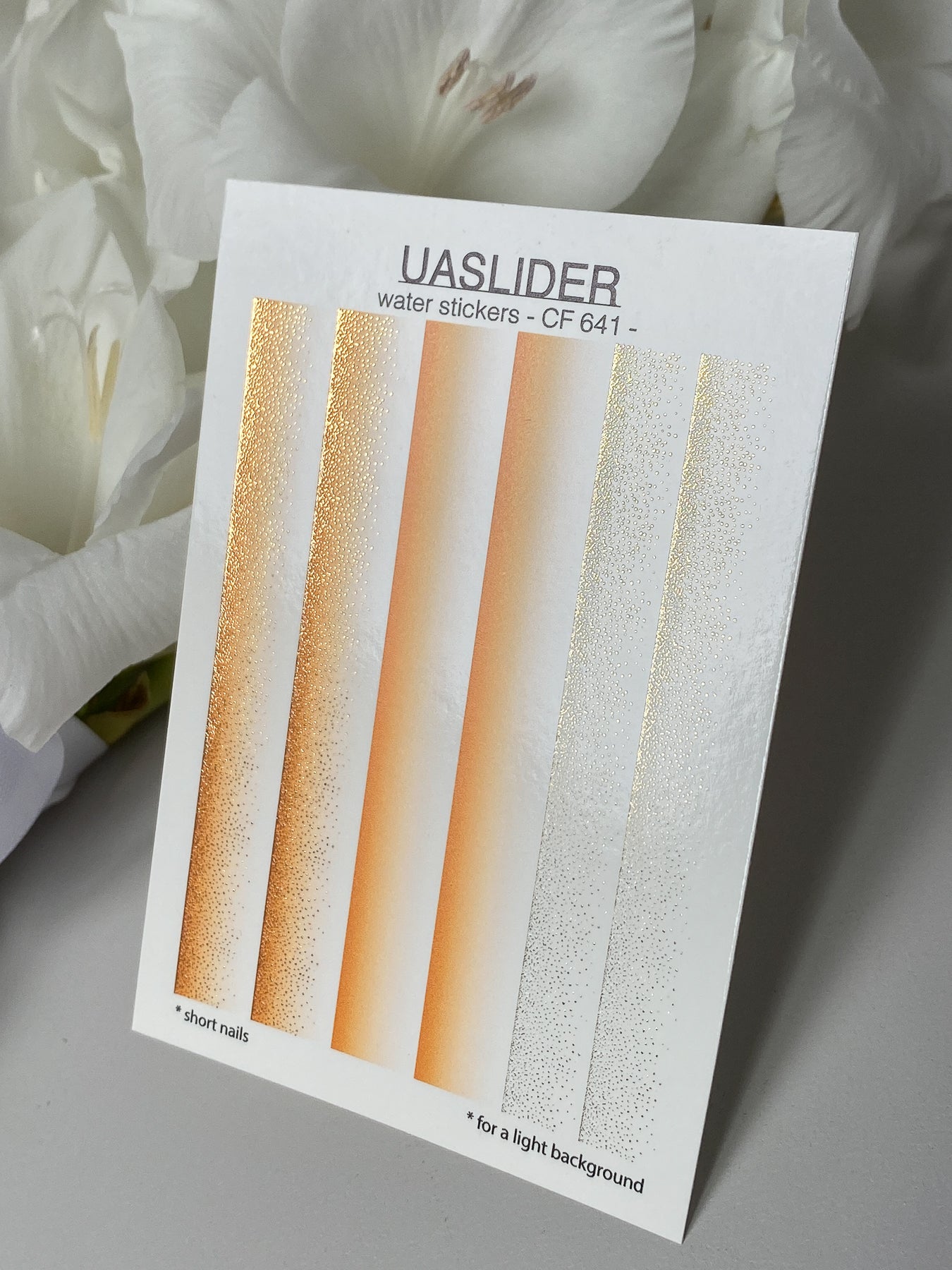 Calcomanía de agua para uñas CF-641 | Calcomanías de uñas con deslizamiento de agua en degradado | Degradado naranja con brillo dorado