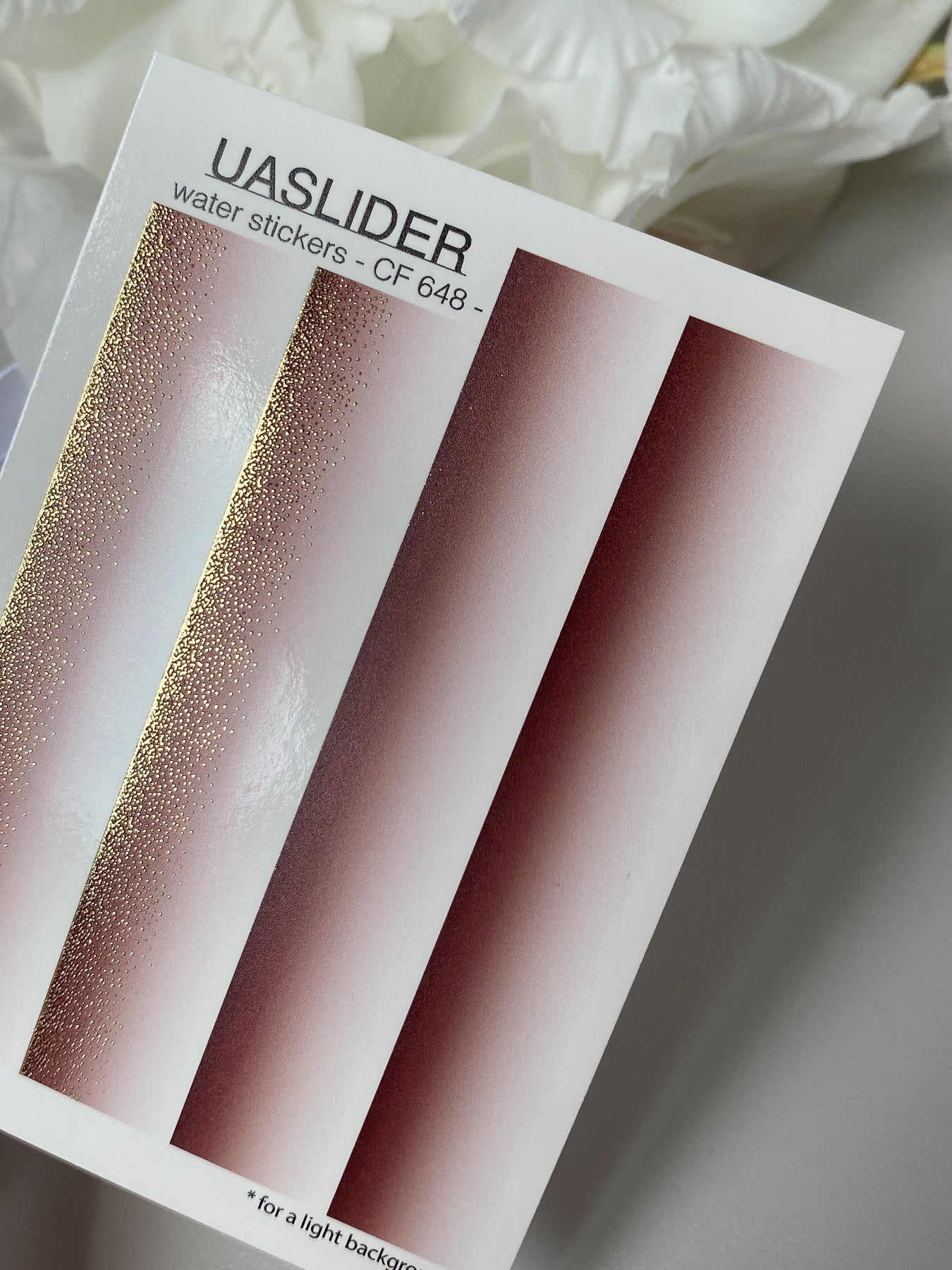 Calcomanía de agua para uñas CF-648 | Calcomanías deslizantes para uñas | Degradado de rosa a burdeos con brillo dorado