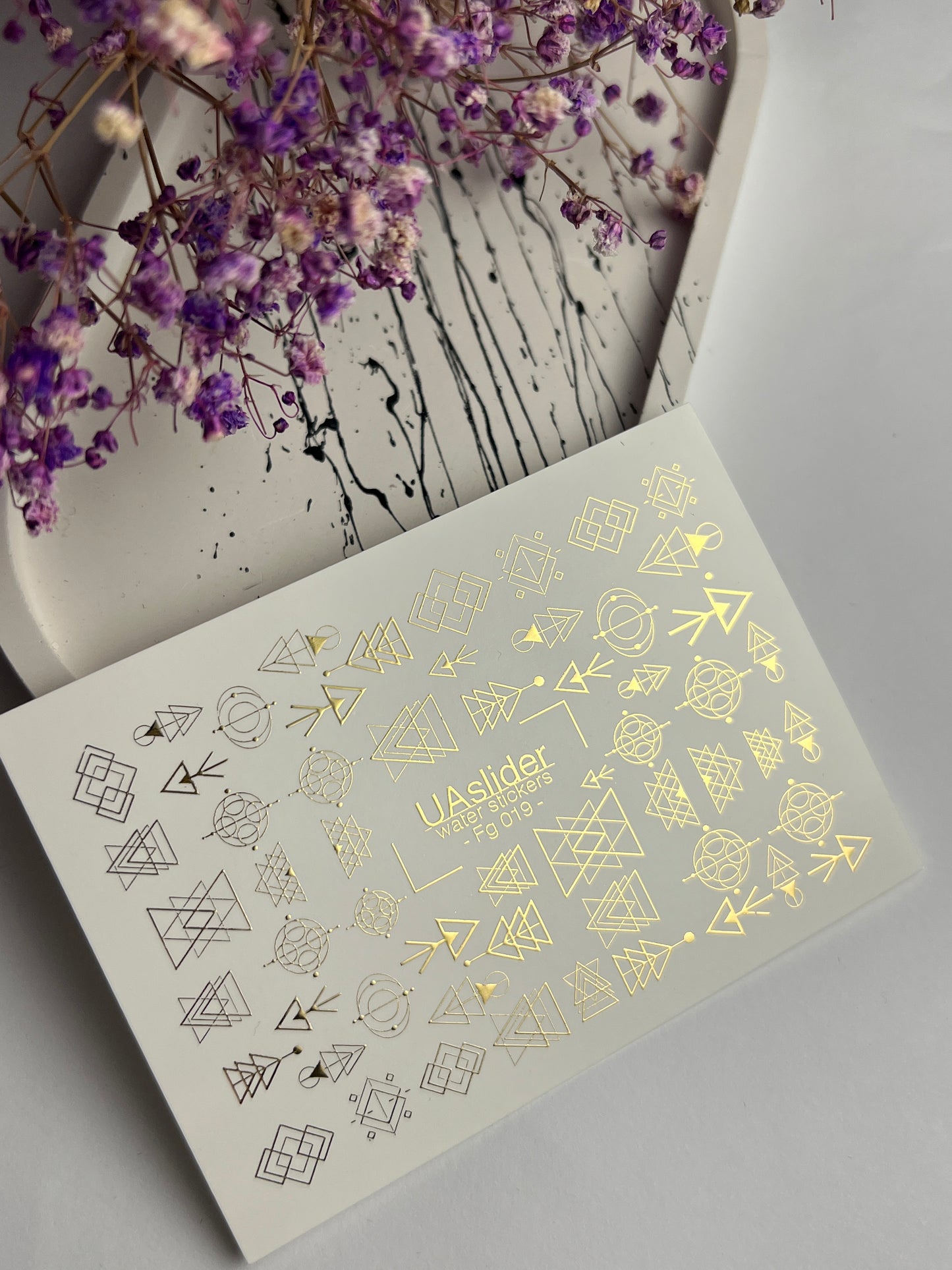 Nagel-Wasserabziehbild Fg-019 | Geometrische Wasserfolien-Nagelabziehbilder mit Goldfolie | Abstrakte Formen & Symbole