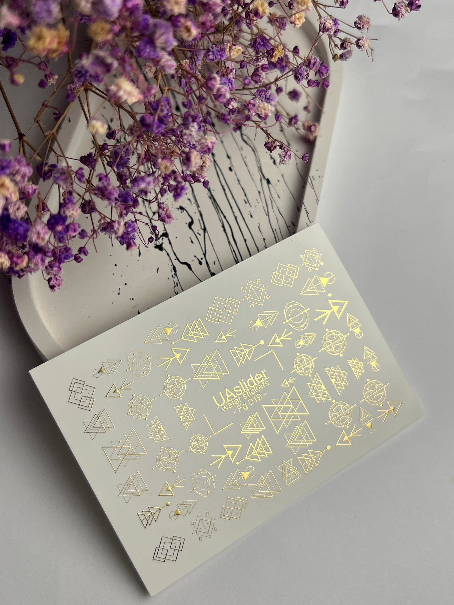 Nagel-Wasserabziehbild Fg-019 | Geometrische Wasserfolien-Nagelabziehbilder mit Goldfolie | Abstrakte Formen & Symbole