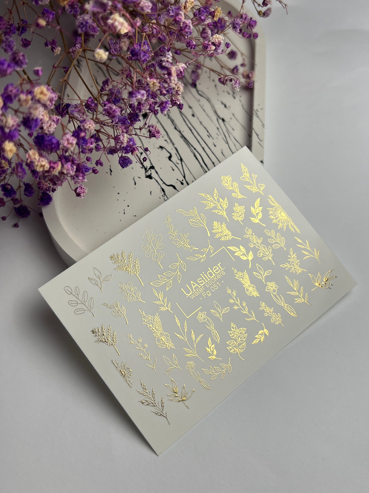 Nagel Wasserabziehbild Fg-051 | Wasserfolien Nagelaufkleber Gold Botanisch | Florale Zweige und Blätter Nagelkunst