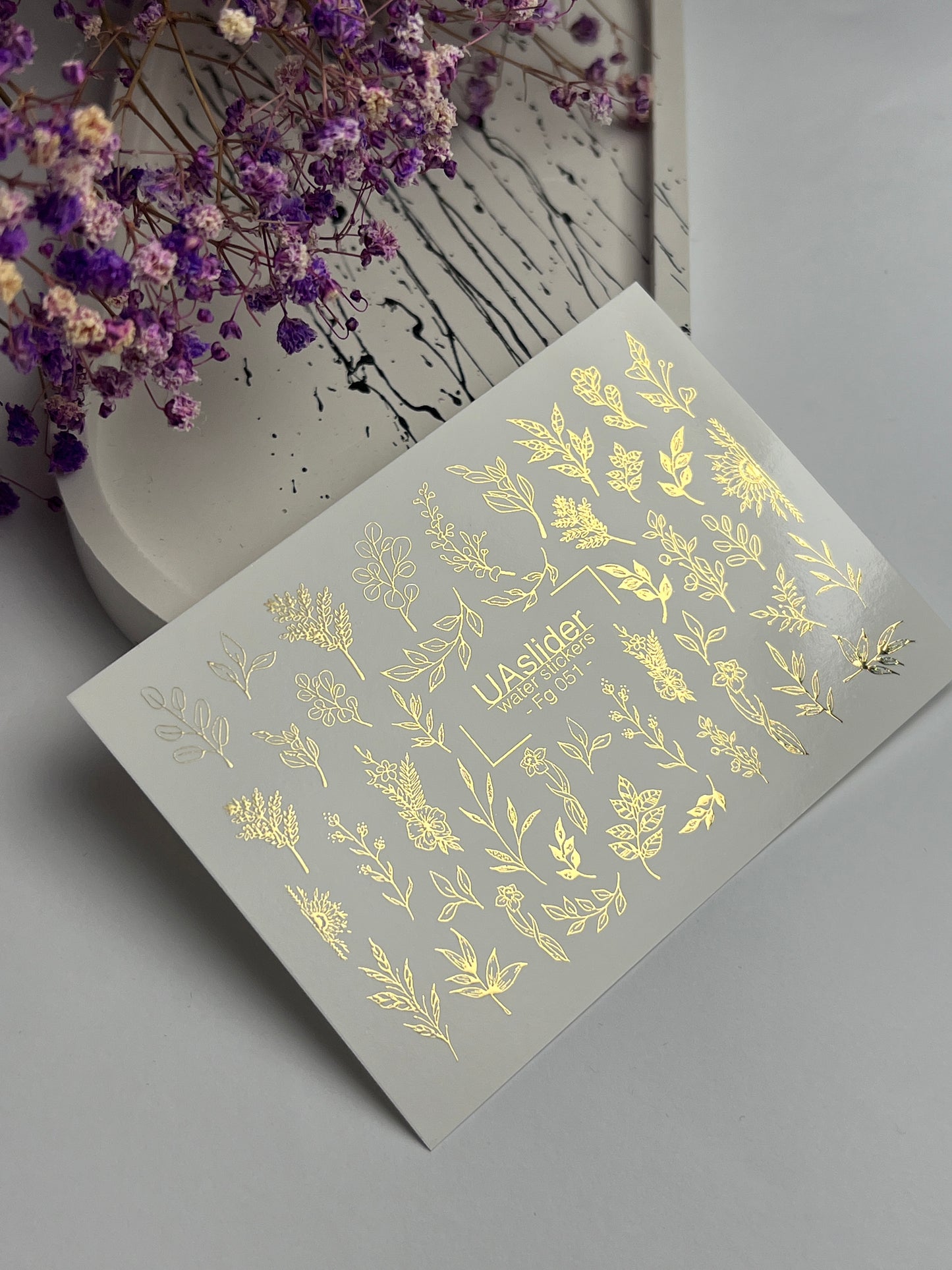 Nagel Wasserabziehbild Fg-051 | Wasserfolien Nagelaufkleber Gold Botanisch | Florale Zweige und Blätter Nagelkunst