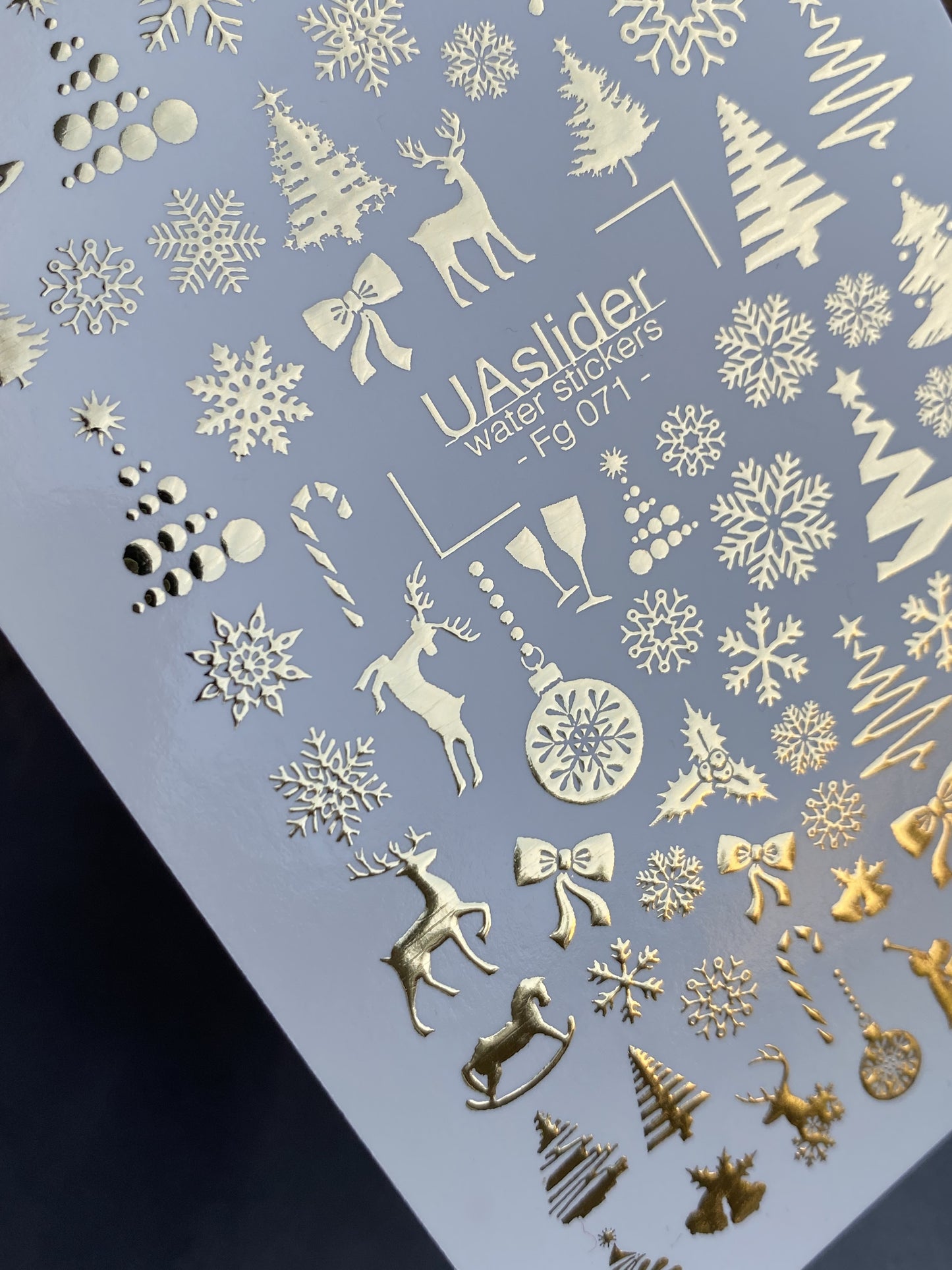 Adesivi per unghie ad acqua Fg-071 | Adesivi per unghie a trasferimento ad acqua con foglia d'oro | Alberi di Natale e fiocchi di neve