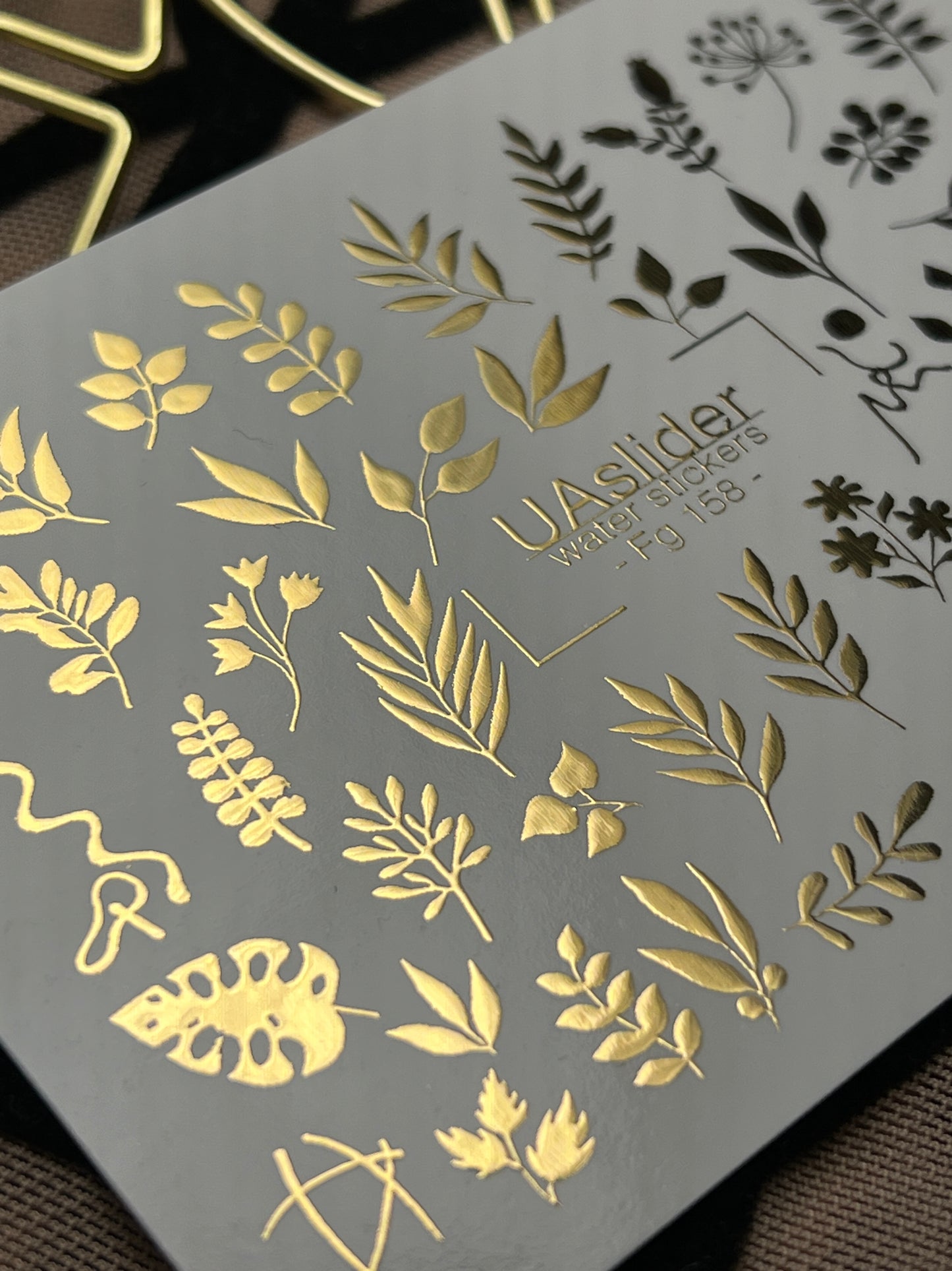 Nagel Wasserabziehbild Fg-158 | Goldfolie Wasserabziehbare Nagelaufkleber | Botanische & Blattmotive