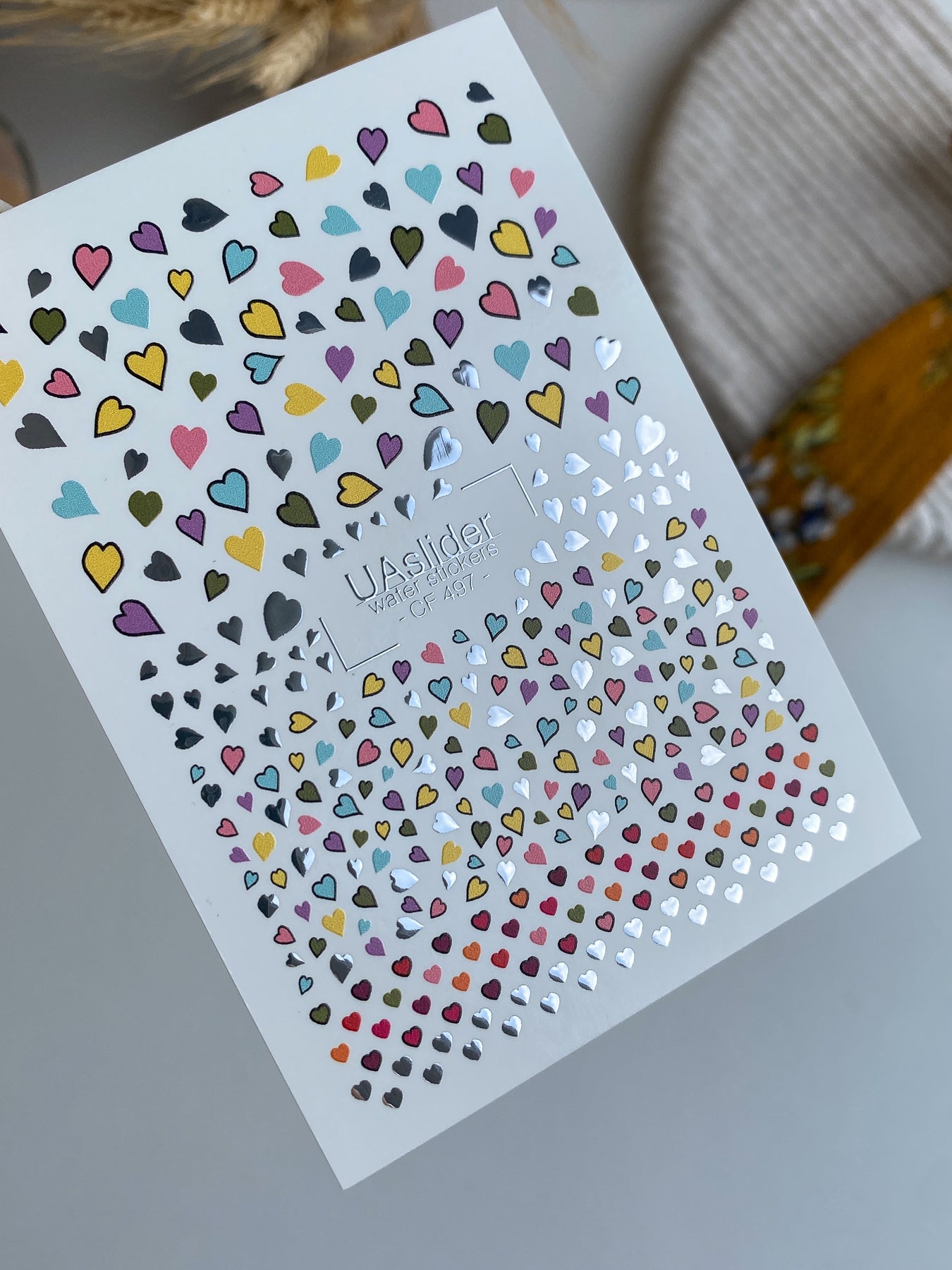 Nagel Water Decal CF-497 | Kleurrijke Hartjes Nagel Water Decals met Goudfolie | Liefde Thema Nagel Stickers