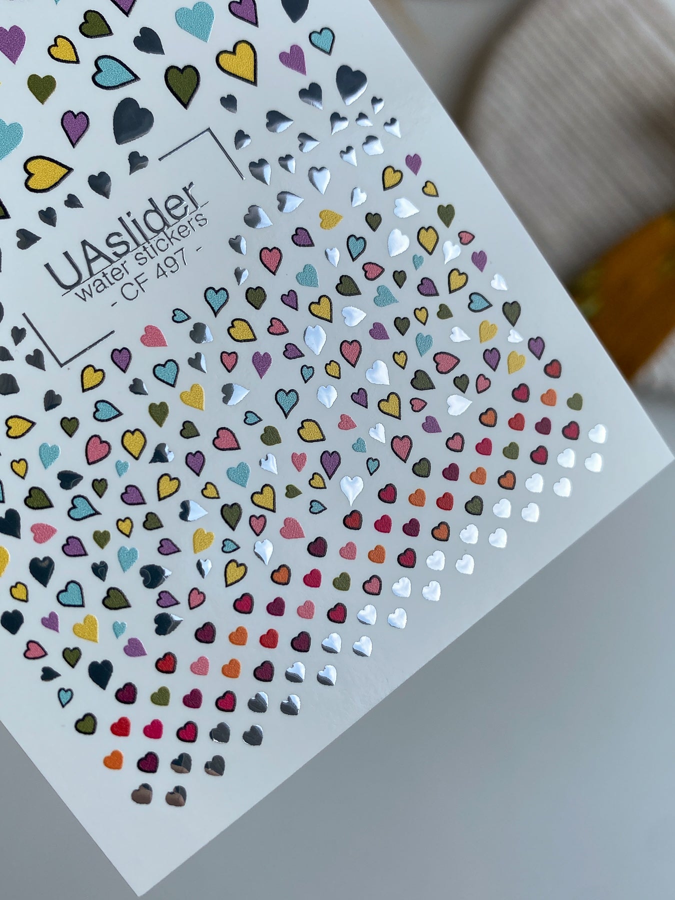 Nagel Water Decal CF-497 | Kleurrijke Hartjes Nagel Water Decals met Goudfolie | Liefde Thema Nagel Stickers