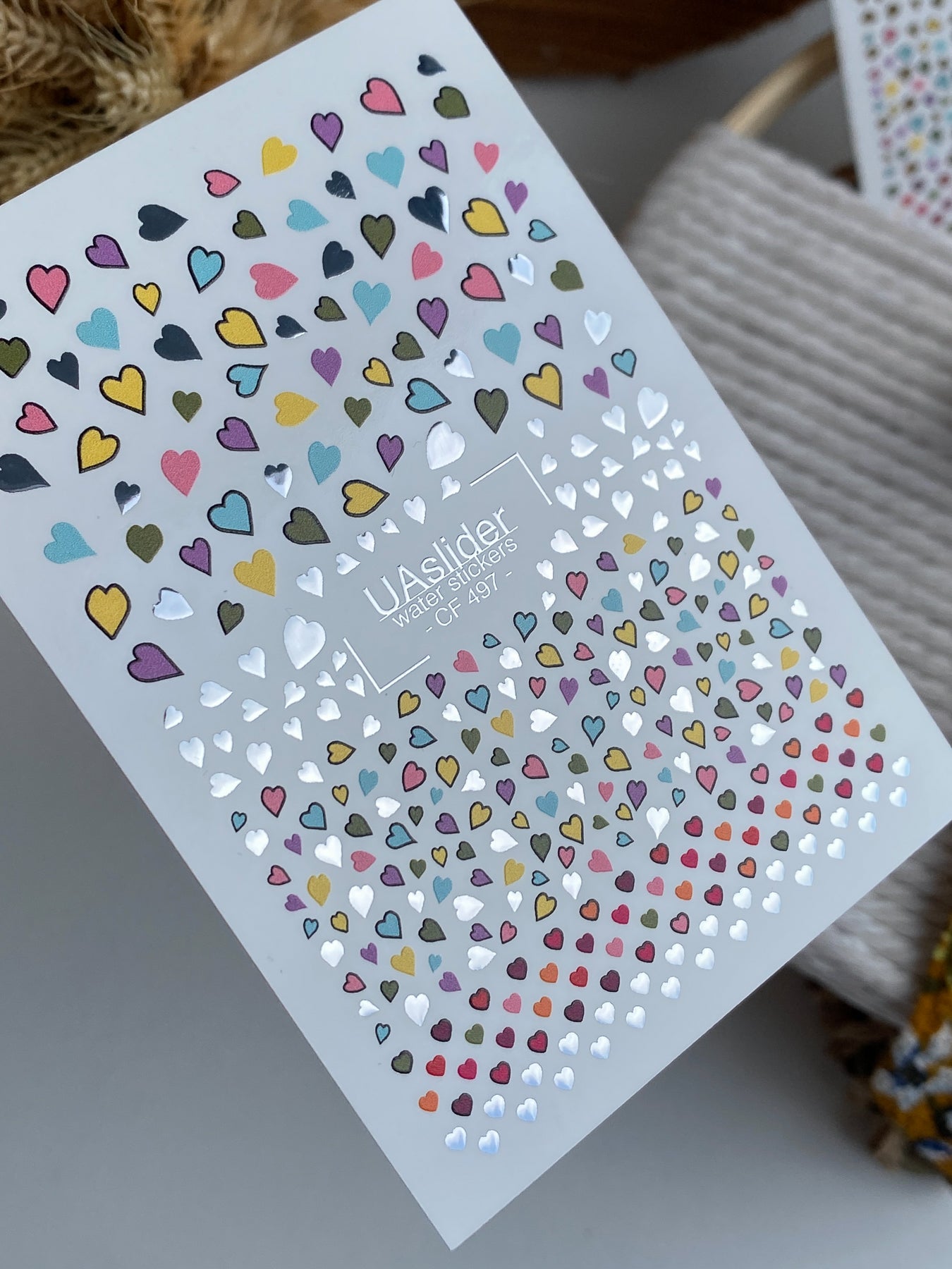 Nagel Water Decal CF-497 | Kleurrijke Hartjes Nagel Water Decals met Goudfolie | Liefde Thema Nagel Stickers