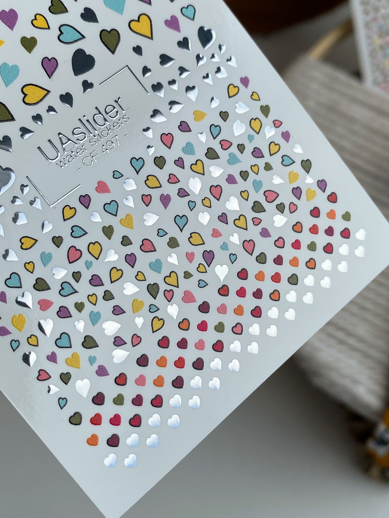 Nagel Water Decal CF-497 | Kleurrijke Hartjes Nagel Water Decals met Goudfolie | Liefde Thema Nagel Stickers