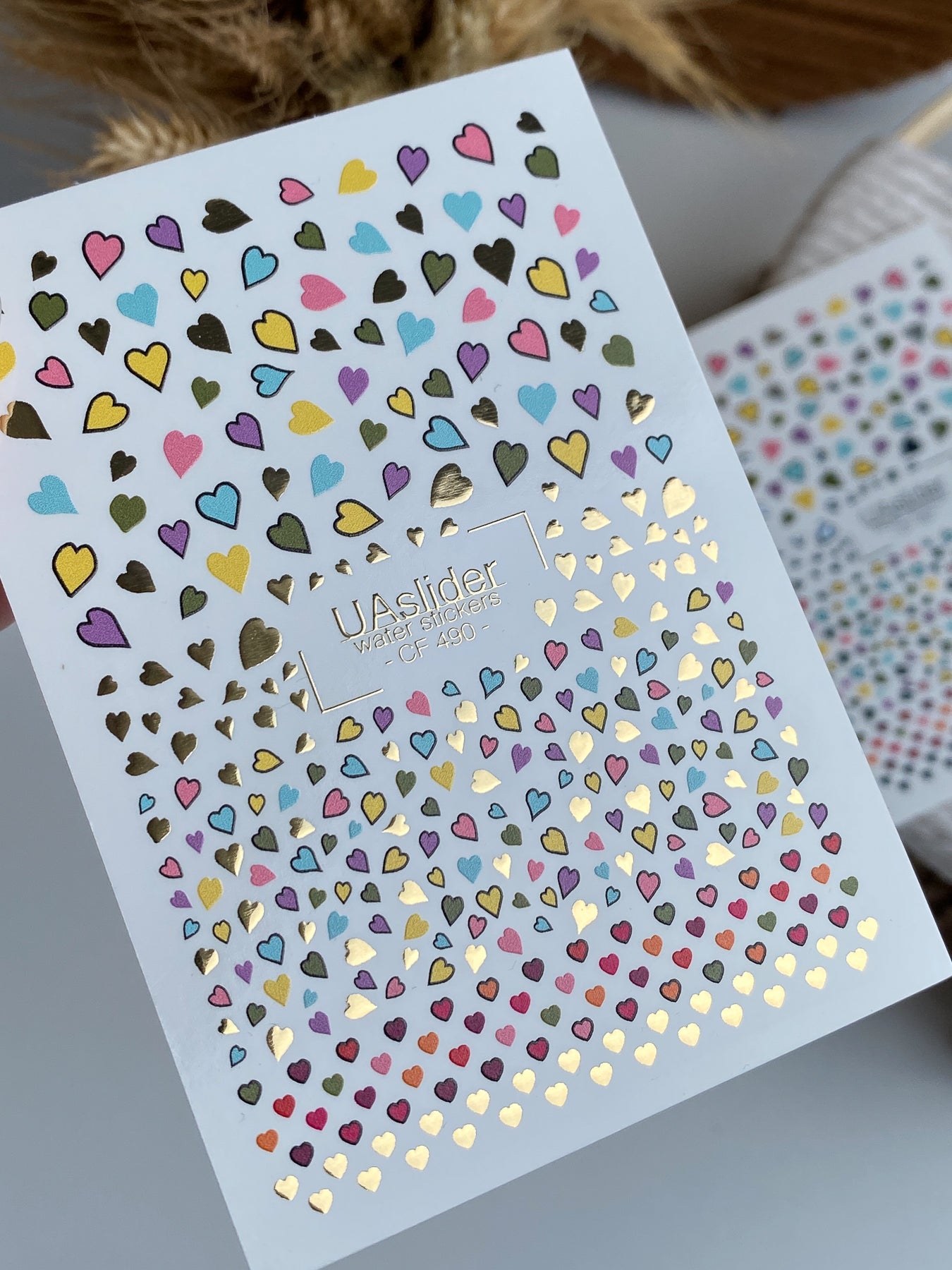 Nagel Water Decal CF-497 | Kleurrijke Hartjes Nagel Water Decals met Goudfolie | Liefde Thema Nagel Stickers