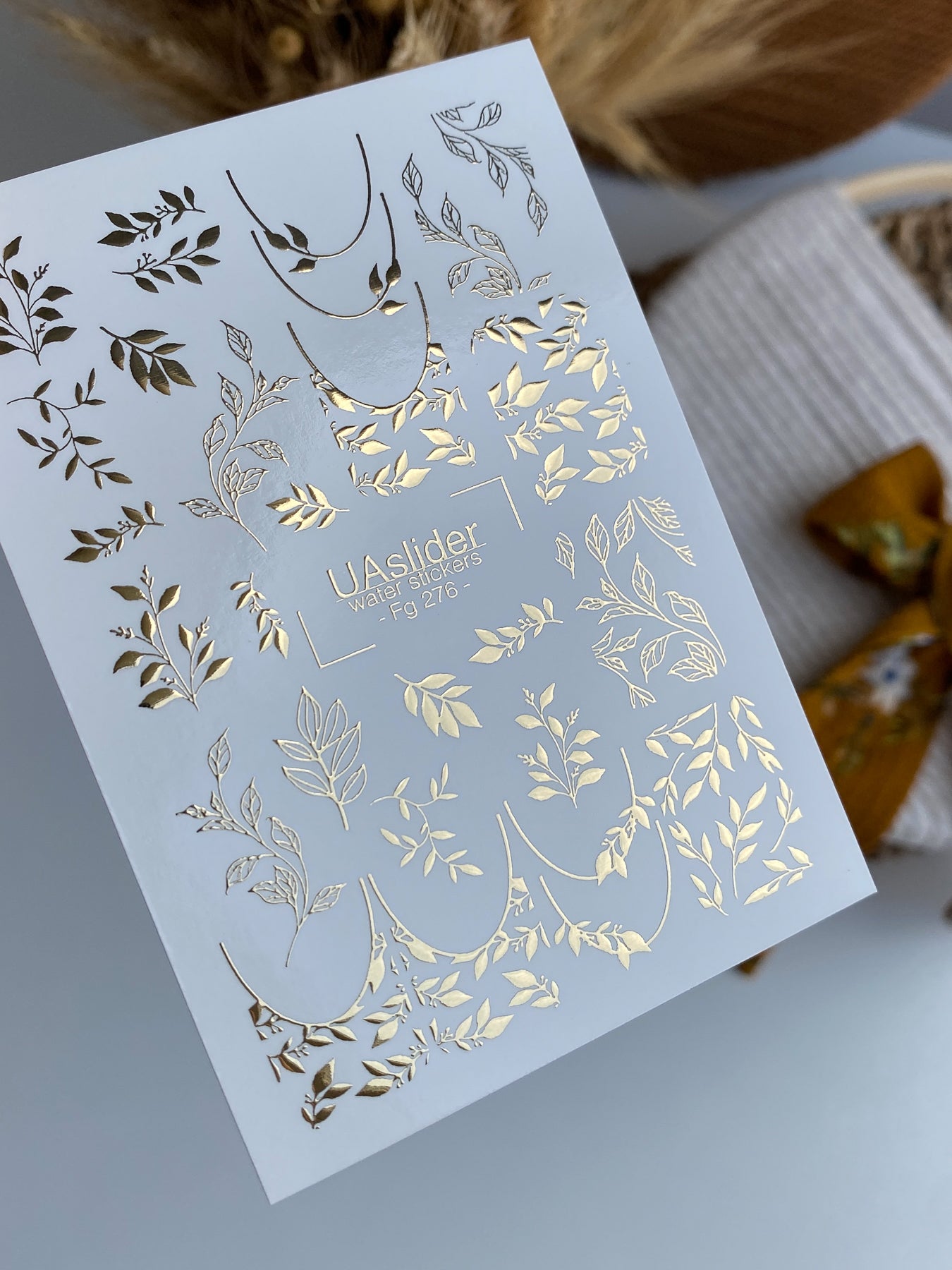Nagel Wasserabziehbild Fg-276 | Wasserfolien Nagelabziehbilder | Goldfolie Botanische Blätter