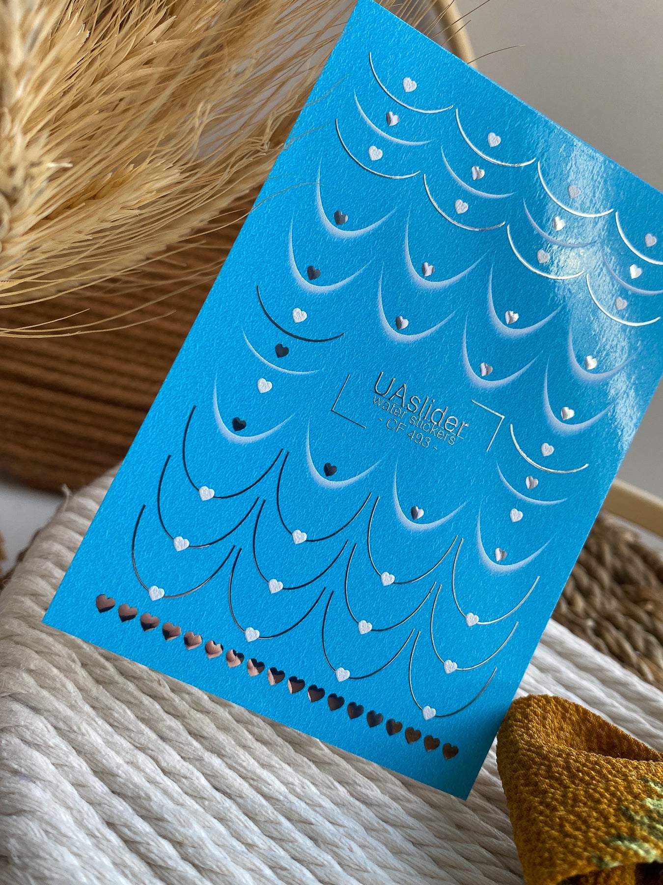 Calcomanía de agua para uñas CF-493 | Calcomanías de agua para uñas francesas con corazón plateado y blanco | Pegatinas románticas para uñas