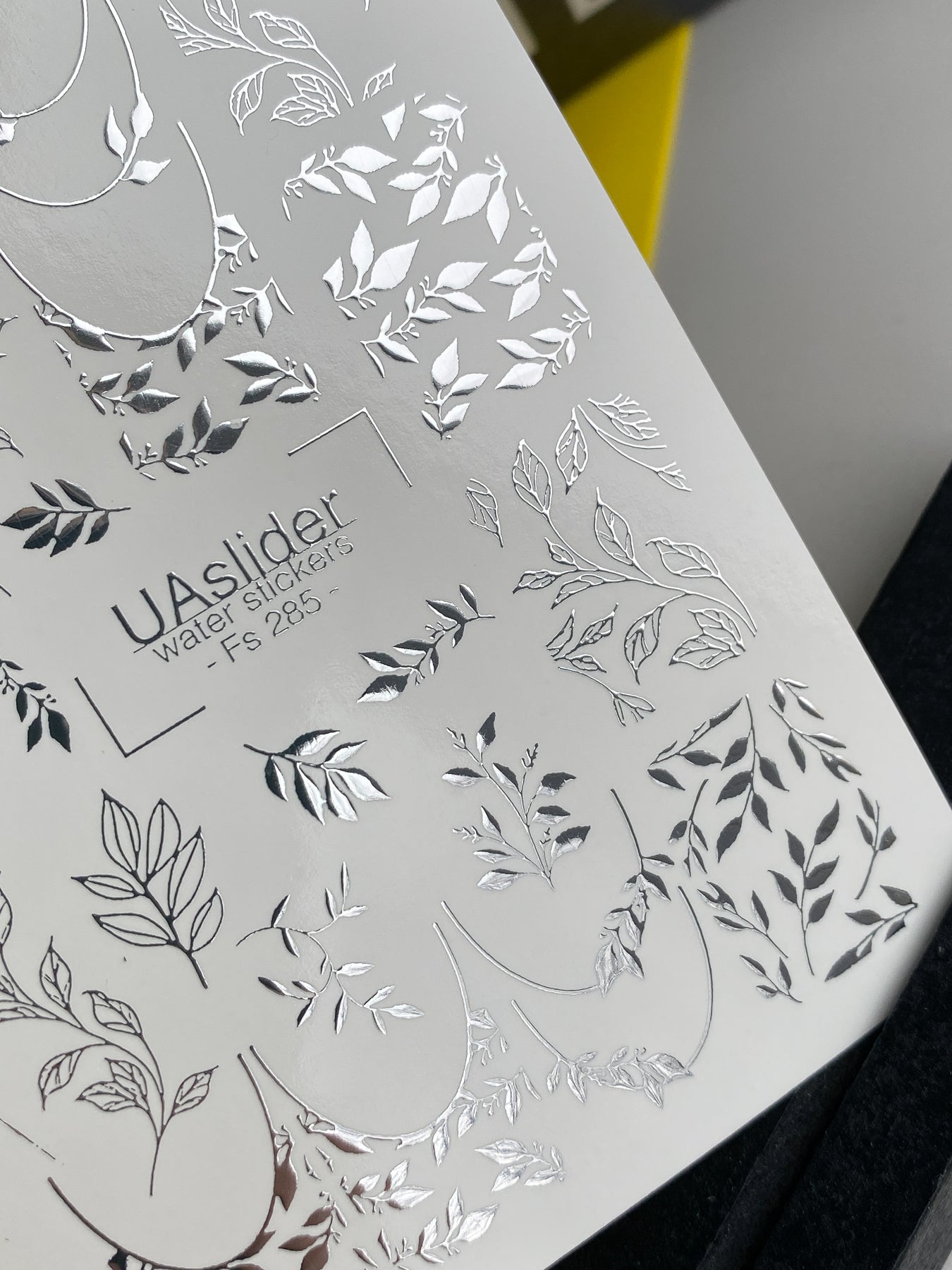 Nagel Wasserabziehbild Fs-285 | Silbernes Blatt Zweig Wasserfolien Nagelabziehbilder | Elegante Folien Botanische Nageltattoos