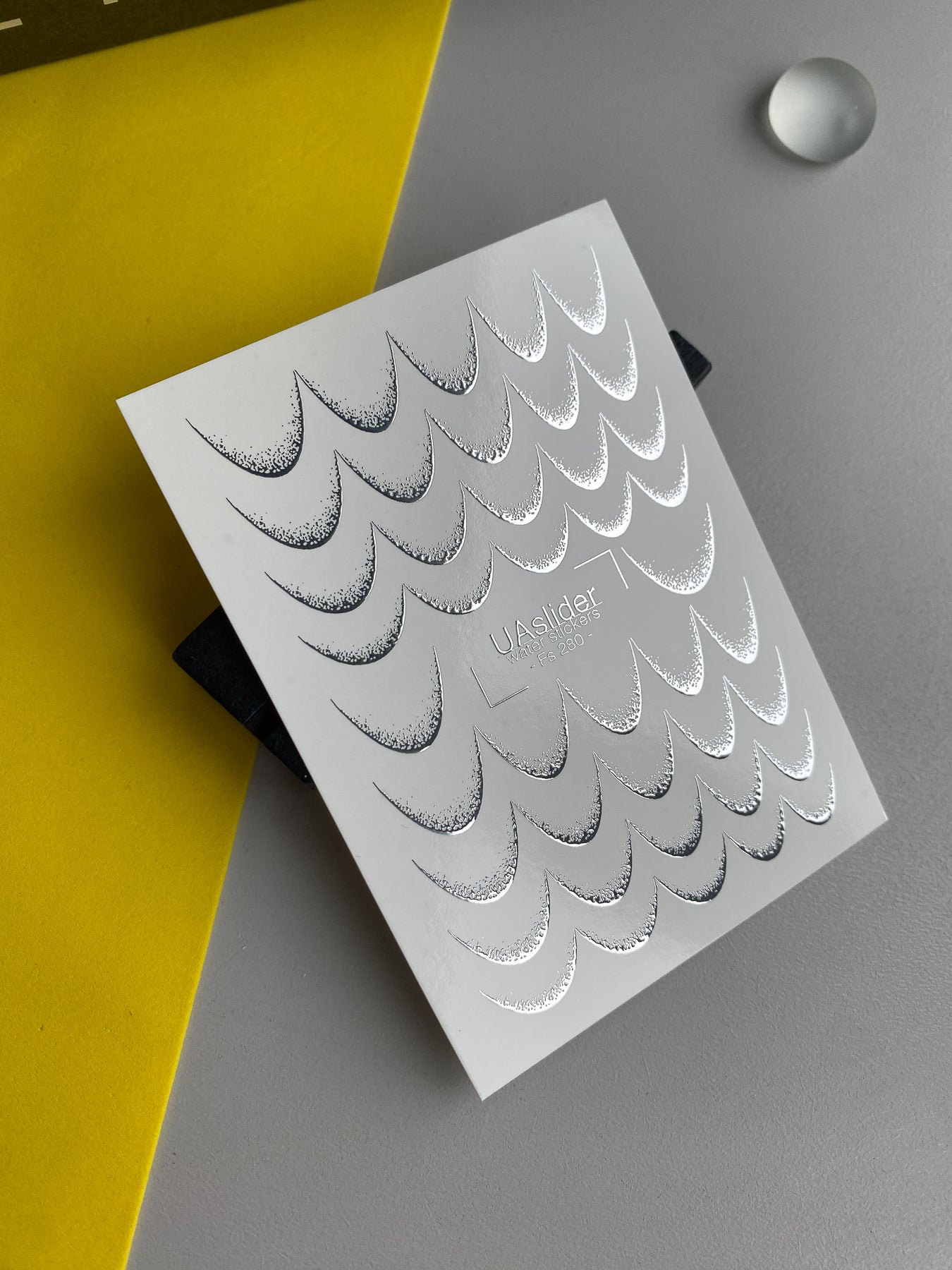 Adesivo de Água para Unhas Fs-280 | Adesivos de Unhas com Desenho de Meia Lua Prateada | Arte Geométrica para Unhas com Folha