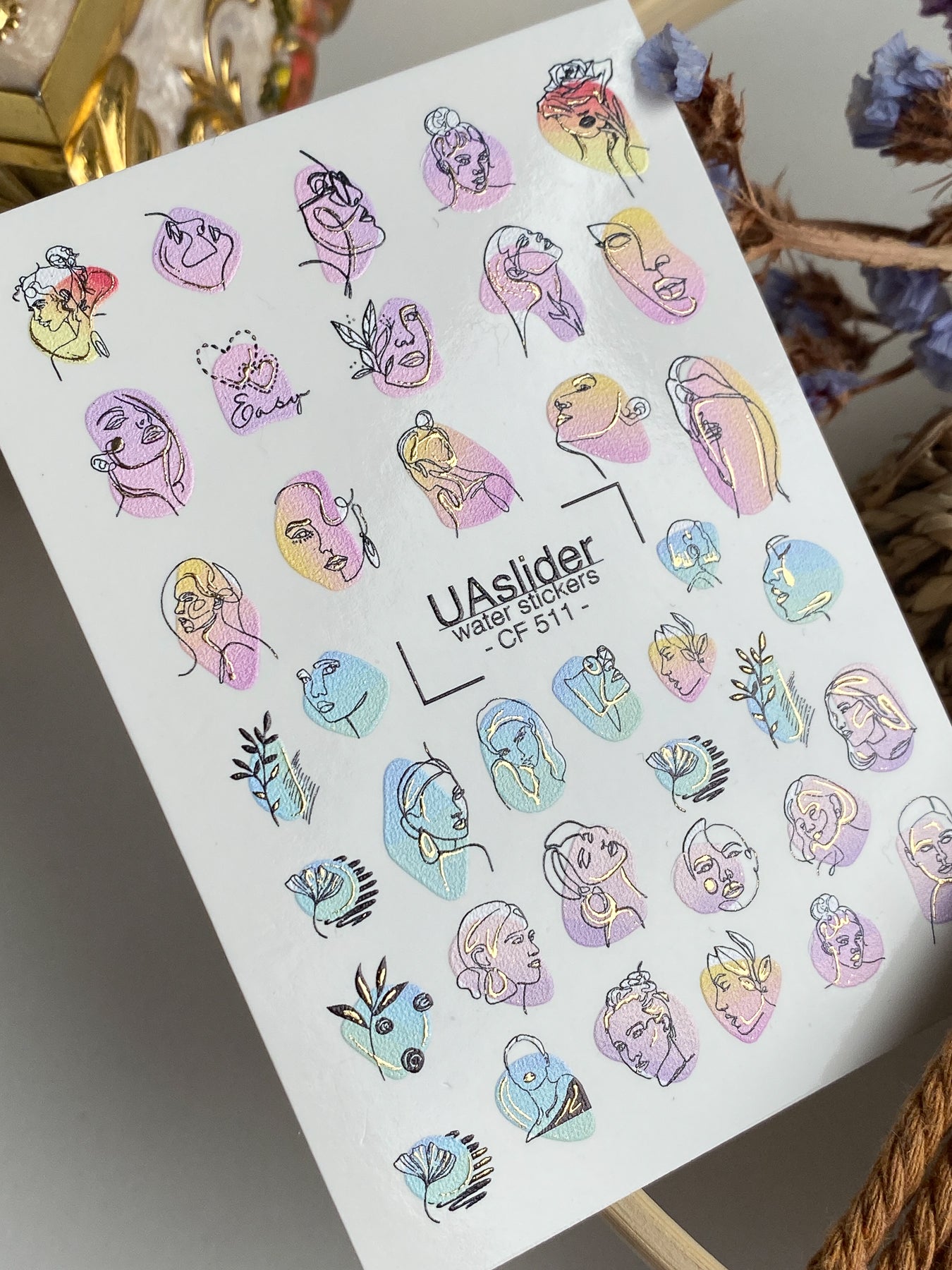Nagel Wasserabziehbild CF-511 | Wasserfolien Nagelabziehbilder mit abstrakten Gesichtern | Moderne Linienkunst Nageltattoos