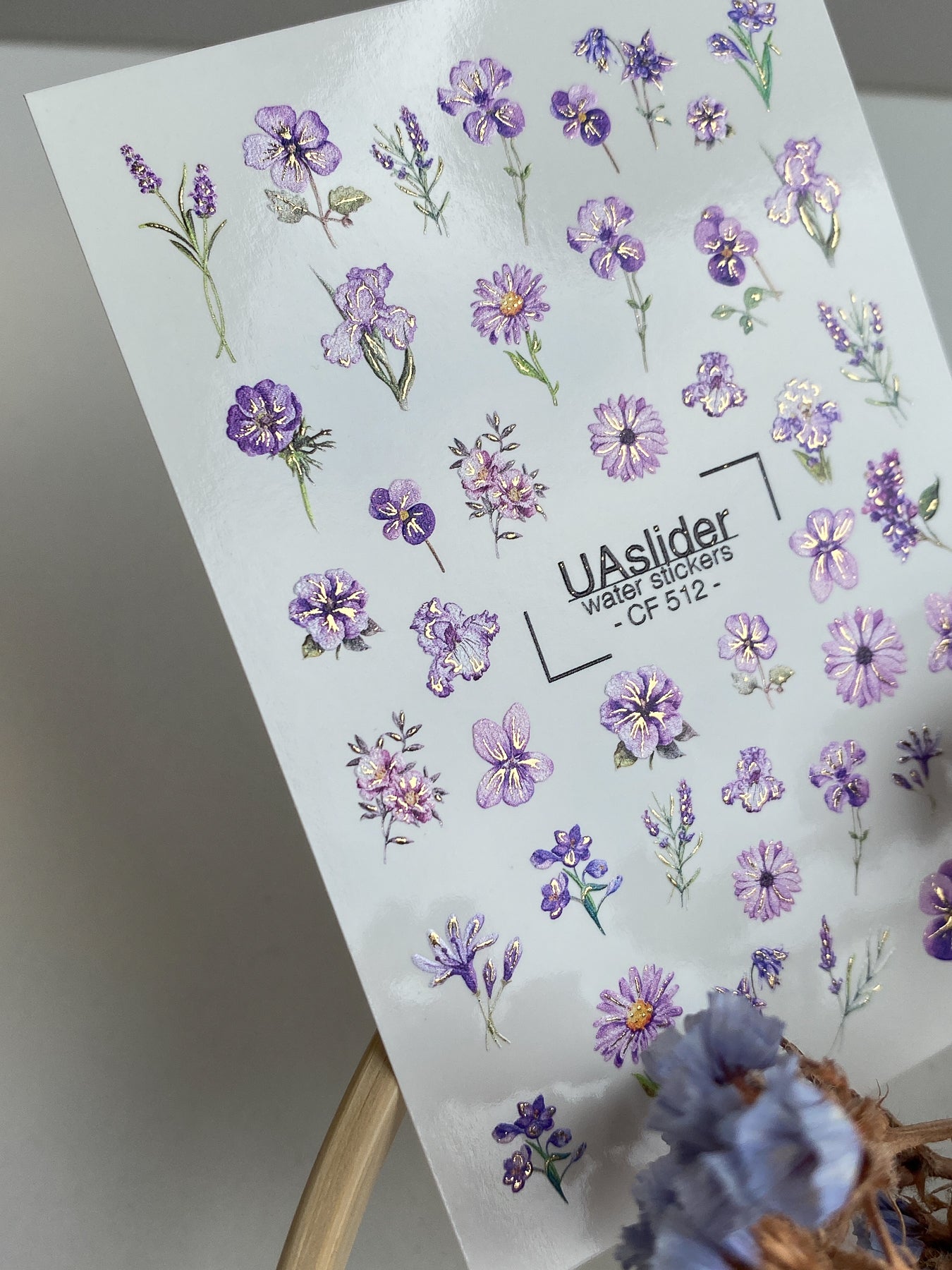 Nagel-Wasserabziehbild CF-512 | Wasserabzieh-Nagelaufkleber mit lila Blumen | Lavendel-Blumen-Nagelkunst