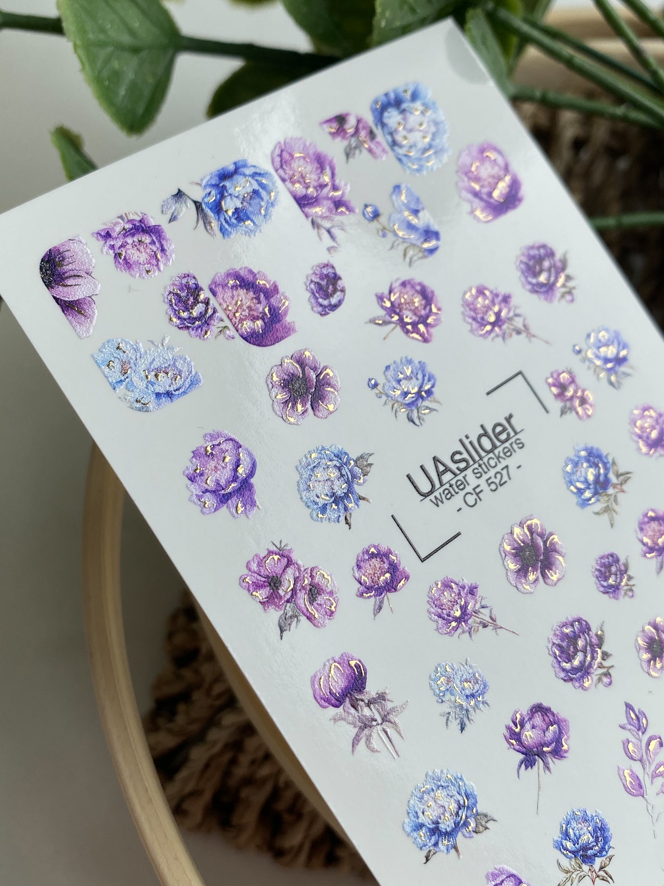 Nagel Wasserabziehbild CF-527 | Wasserfolien Nagelabziehbilder mit blauen & lila Blumen | Luxus Florale Nagelkunst