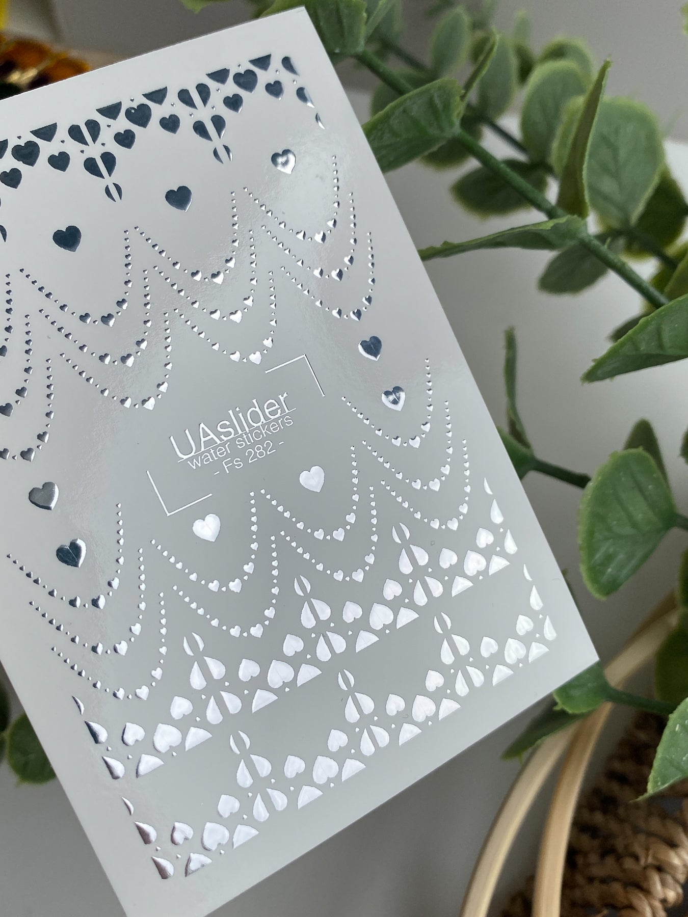 Nagel Water Decal Fs-282 | Zilveren Hart Ketting Water Slide Nagel Decals | Romantische Folie Nagel Tattoos