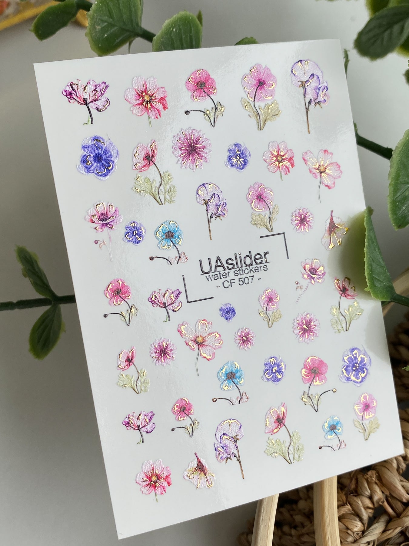 Décalcomanie d'ongles à l'eau CF-507 | Décalcomanies à glisser à l'eau pour ongles avec fleurs sauvages | Art floral coloré pour ongles