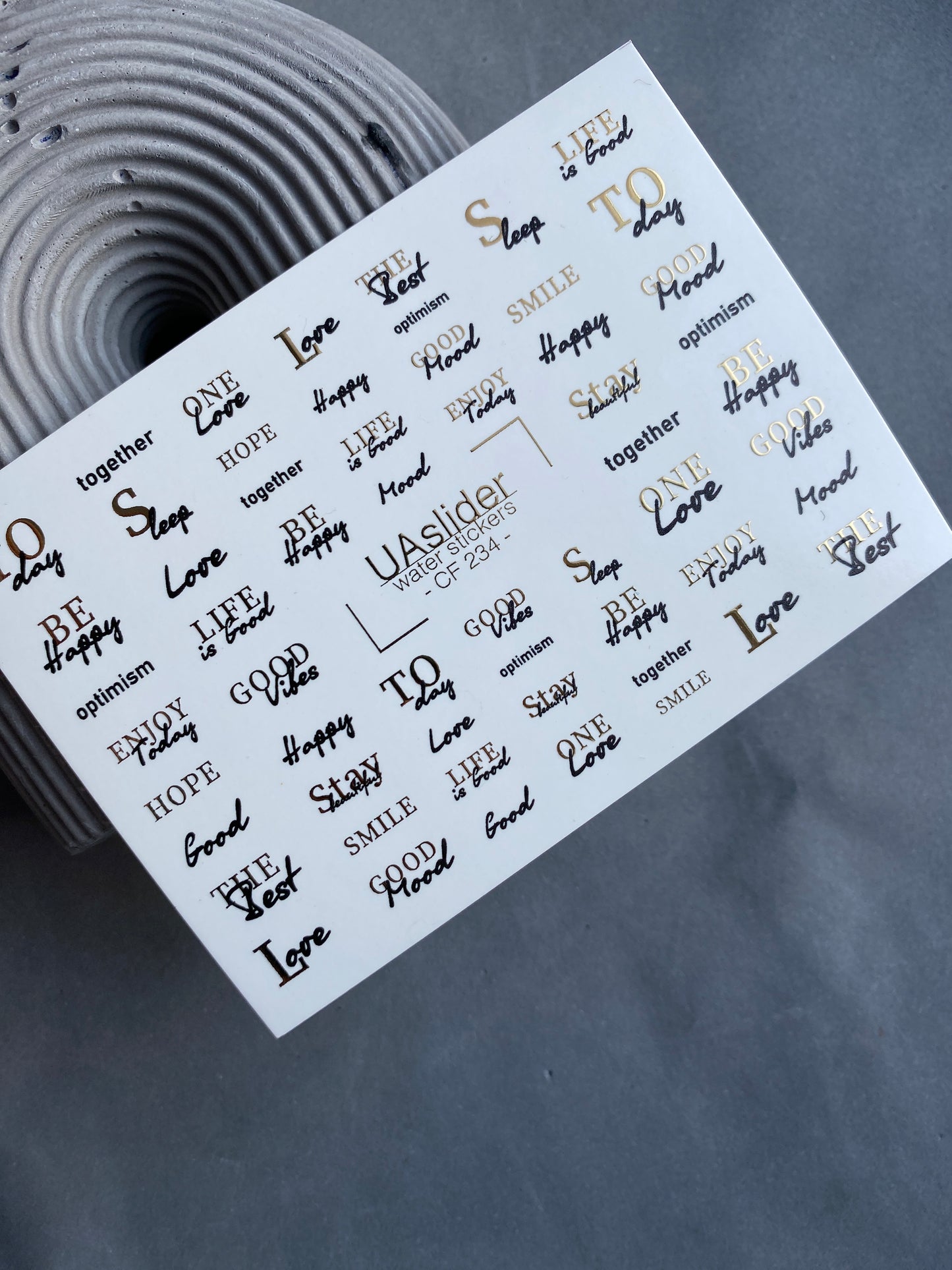 Nagel Wasserabziehbild CF-234 | Schriftzug Wasser-Schiebefolien Nagelabziehbilder | Positive Zitate & Goldene Details