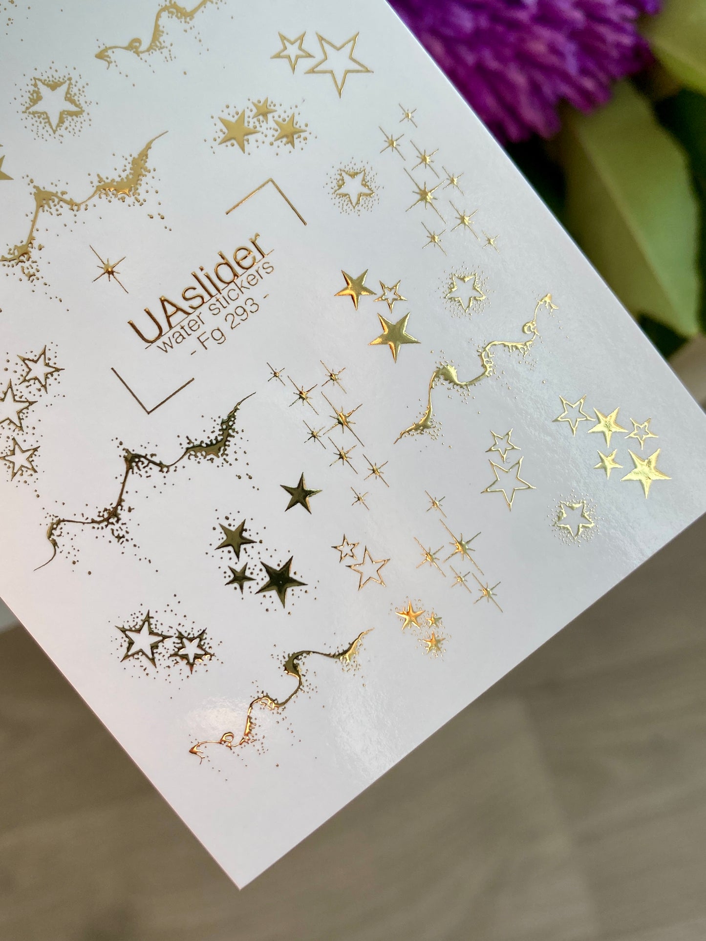 Nagel-Wasserabziehbild Fg-293 | Wasserabzieh-Nagelaufkleber mit goldenen Sternen | Elegantes sternenübersätes Design