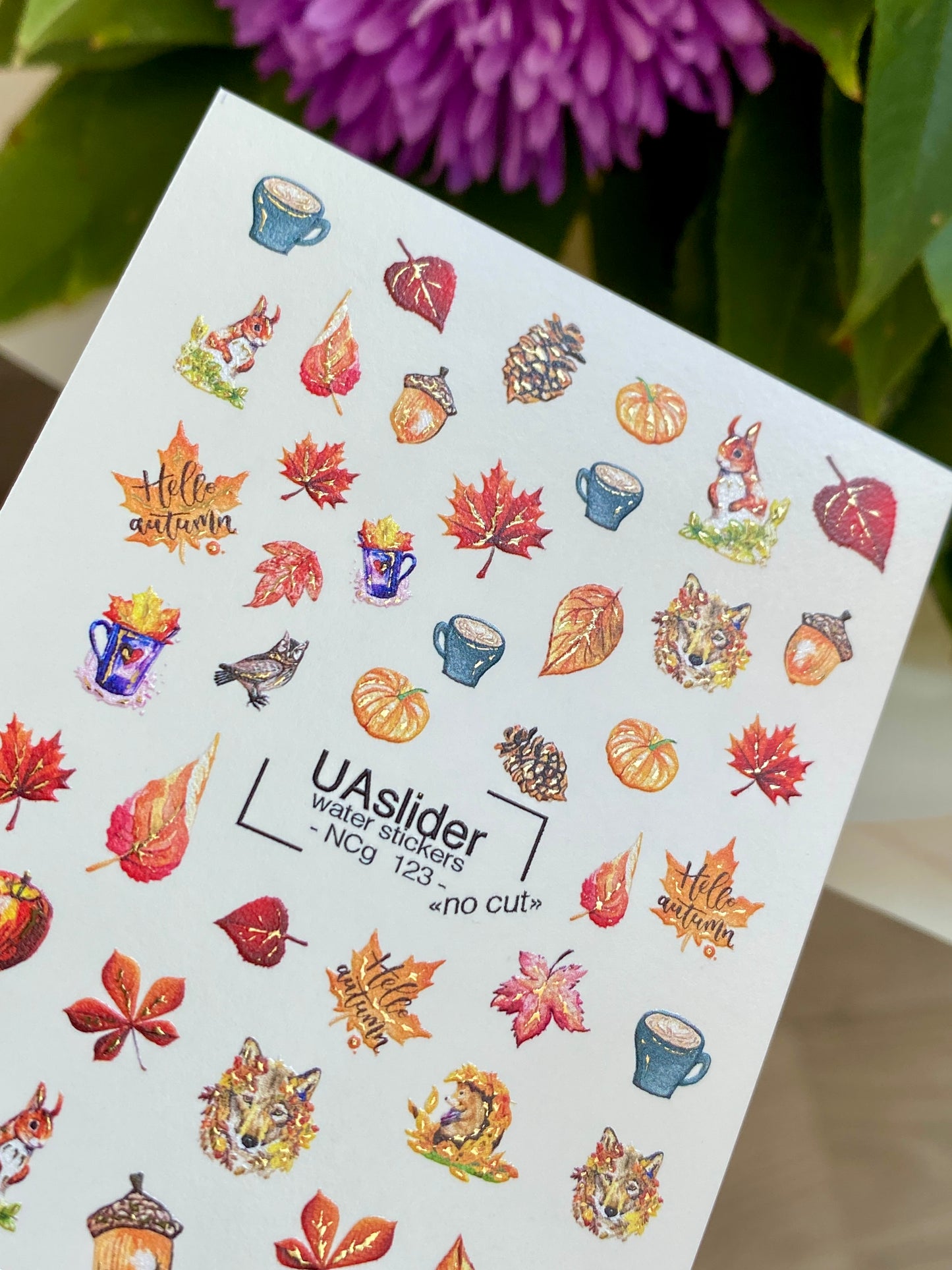 Nálepka na nehty NCg-123 | Vodní nálepky na nehty s podzimními motivy | Pohodlný podzimní nail art