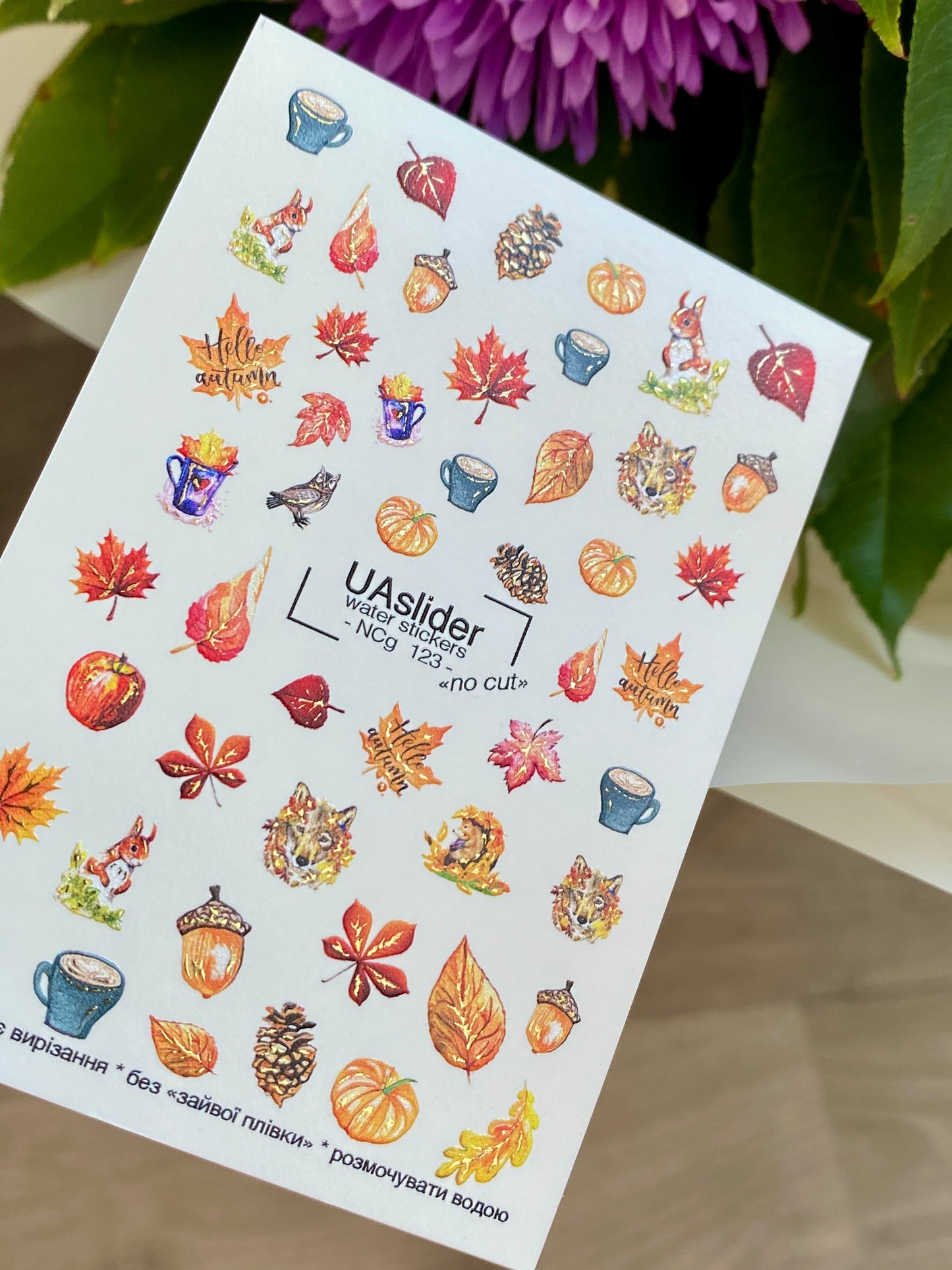 Nálepka na nehty NCg-123 | Vodní nálepky na nehty s podzimními motivy | Pohodlný podzimní nail art