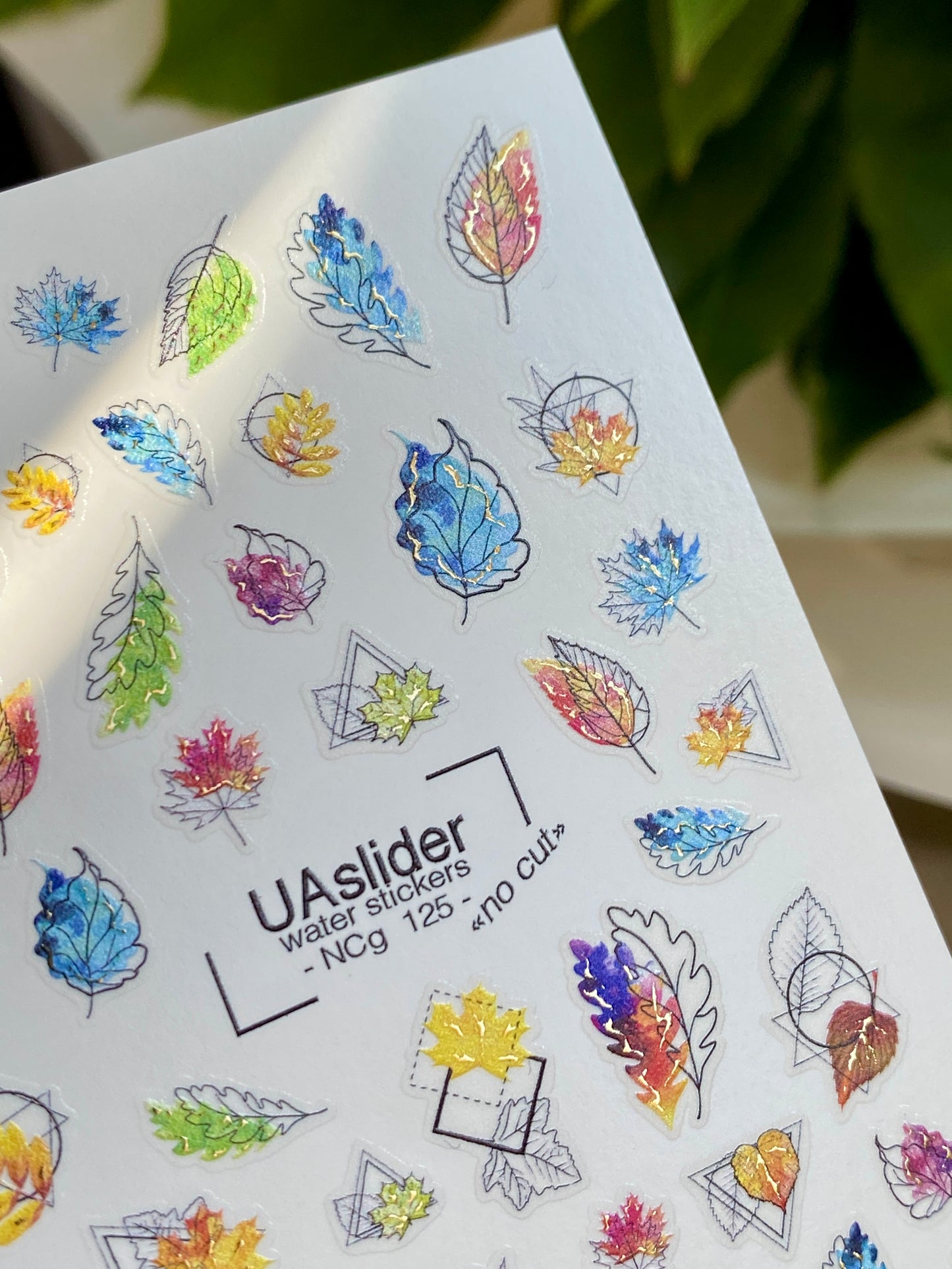 Nagel Wasserabziehbild NCg-125 | Wasserfolien Nagelabziehbilder mit Farbverlauf Blättern | Bunte Herbst Nagelkunst