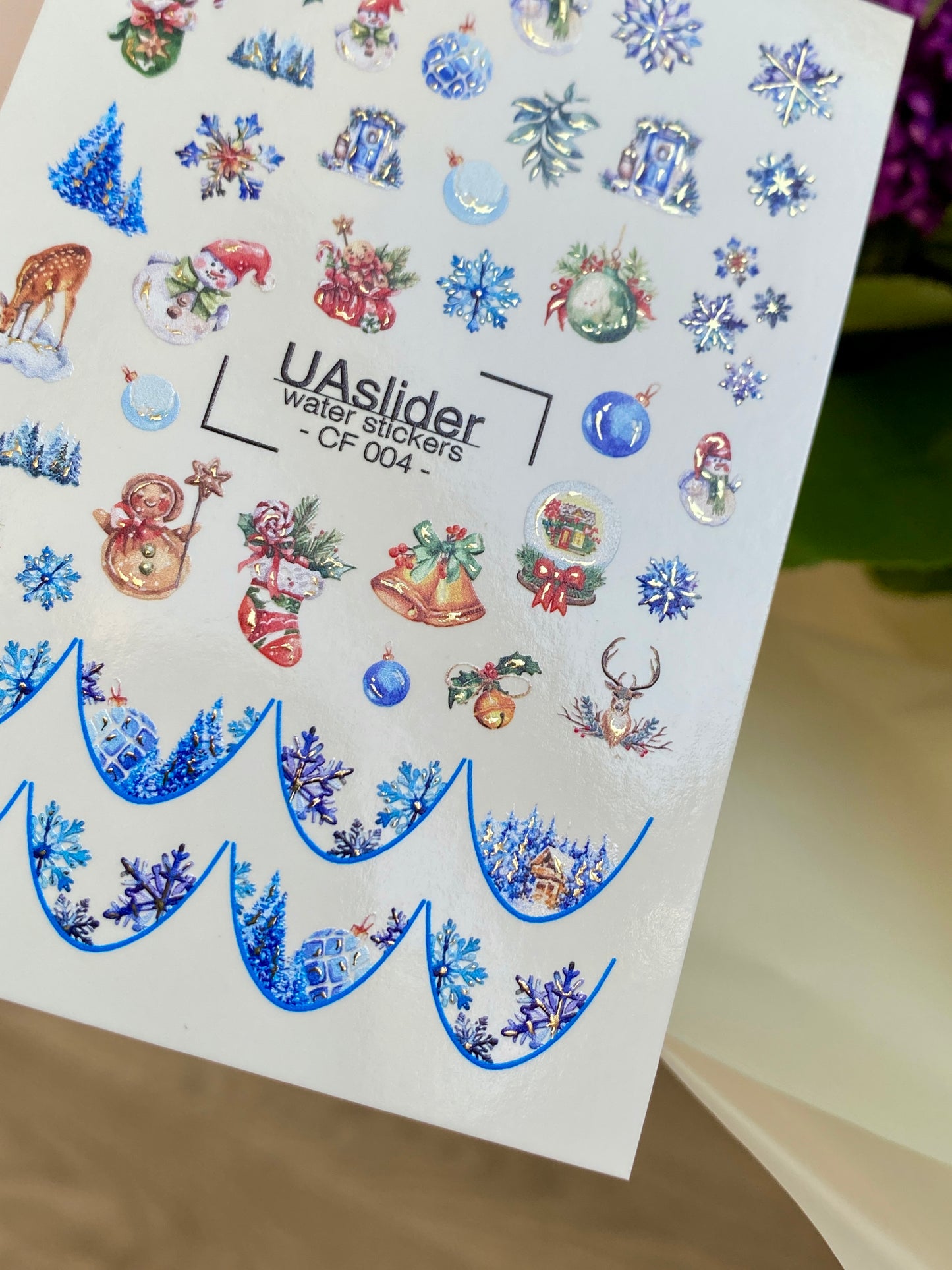 Adesivi per unghie ad acqua CF-004 | Adesivi per unghie a scivolamento ad acqua con ornamenti natalizi e fiocchi di neve | Set festivo per le vacanze