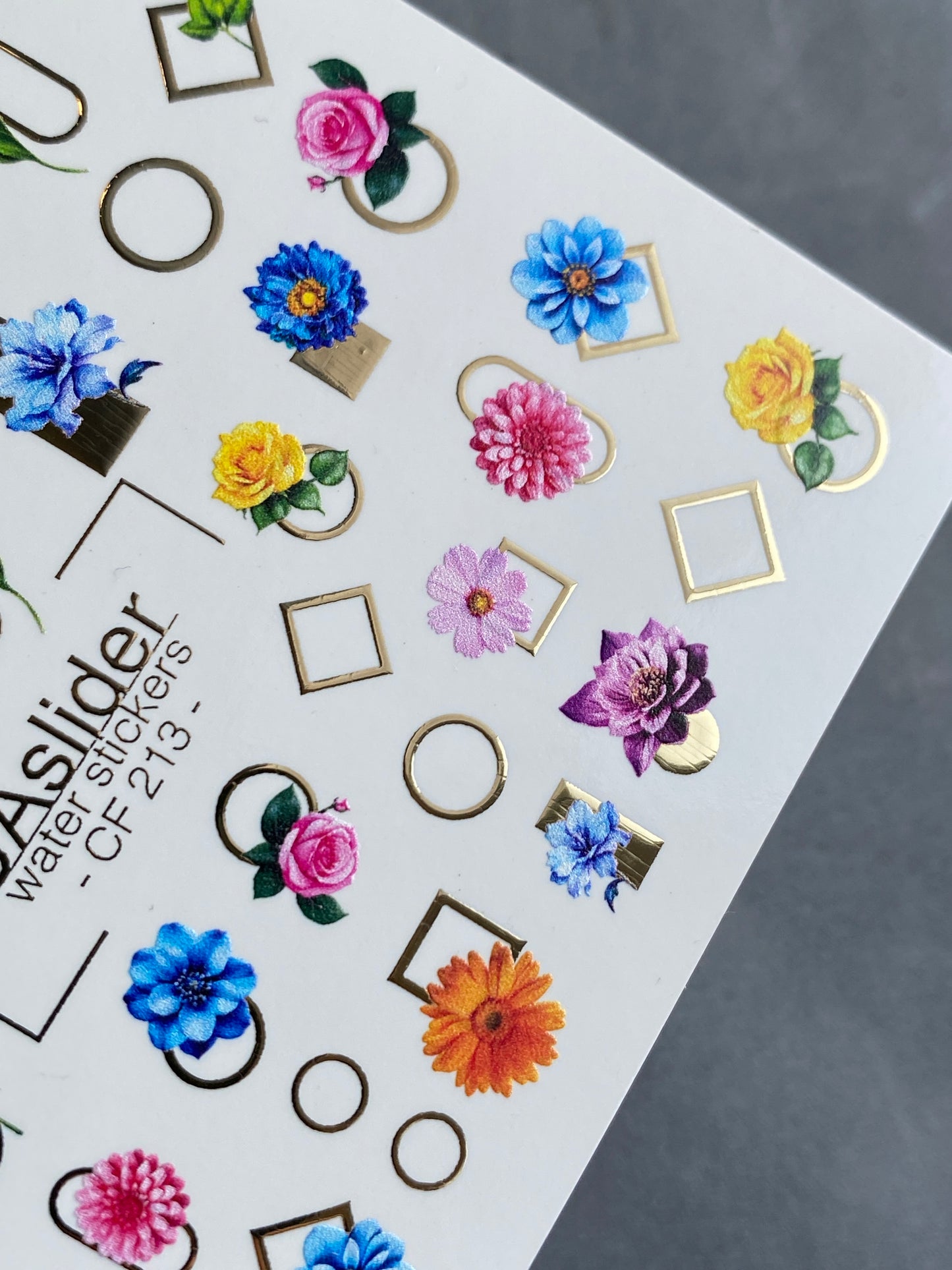 Nagel Wasserabziehbild CF-213 | Nagel Wasserabziehbilder | Bunte Blumen & Geometrische Rahmen