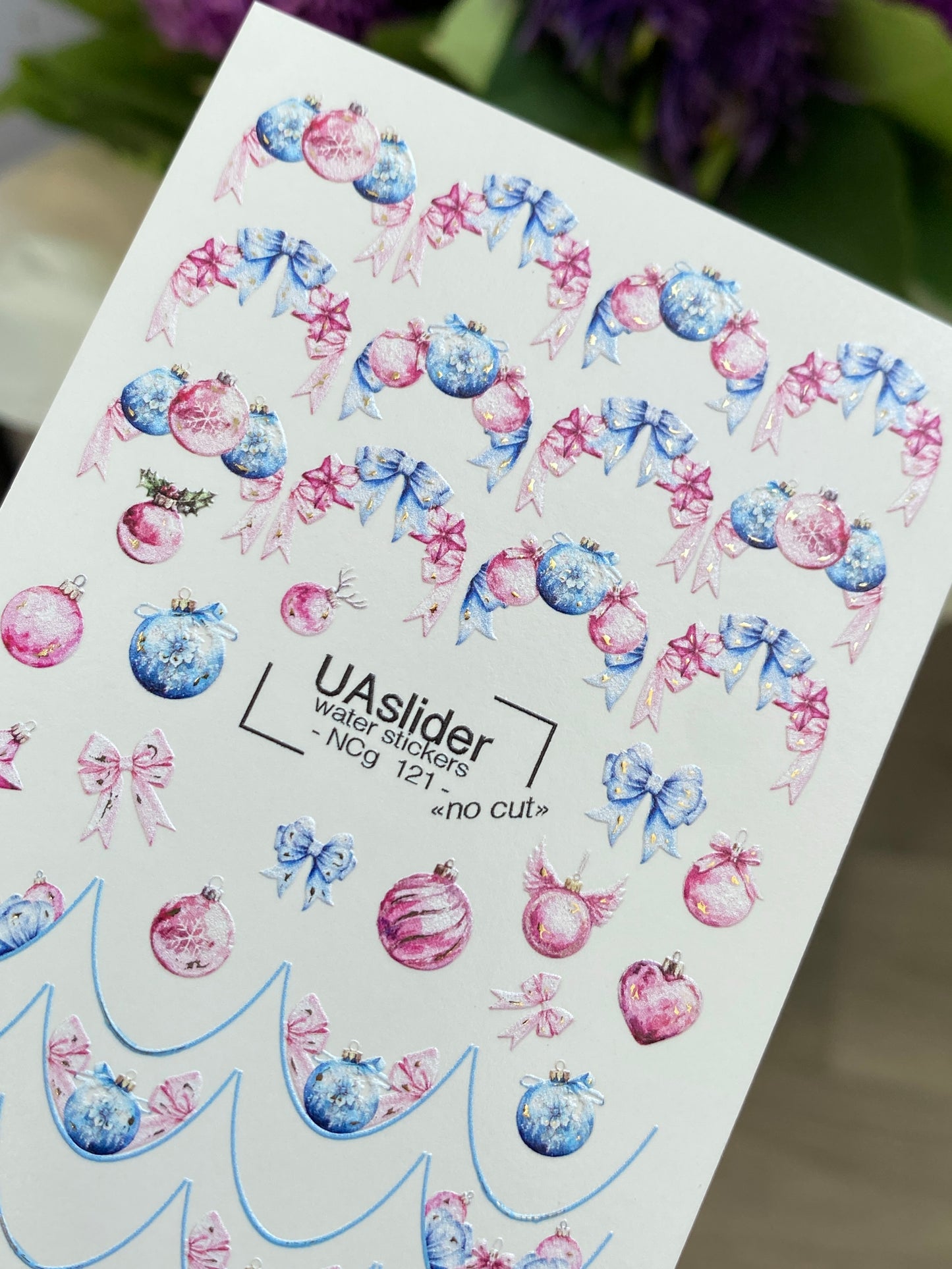 Calcomanía de agua para uñas NCg-121 | Calcomanías deslizantes para uñas con adornos navideños | Arte de uñas festivo para las fiestas