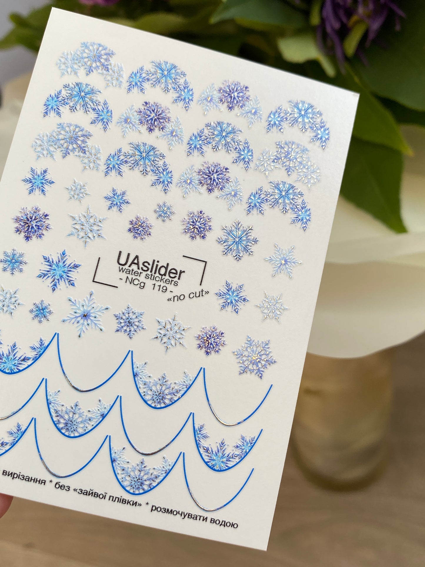 Nagel Wasserabziehbild NCg-119 | Wasserfolien Nagelaufkleber mit blauen Schneeflocken | Winter Nagelkunst