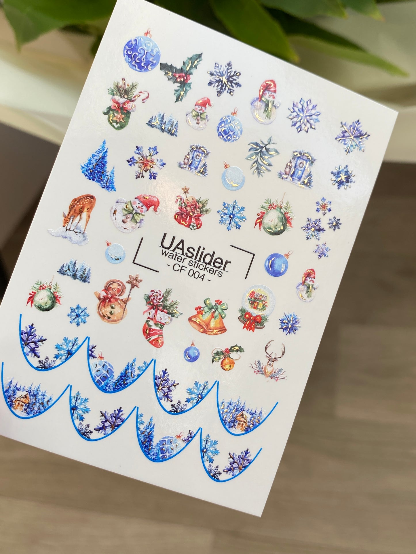 Adesivi per unghie ad acqua CF-004 | Adesivi per unghie a scivolamento ad acqua con ornamenti natalizi e fiocchi di neve | Set festivo per le vacanze