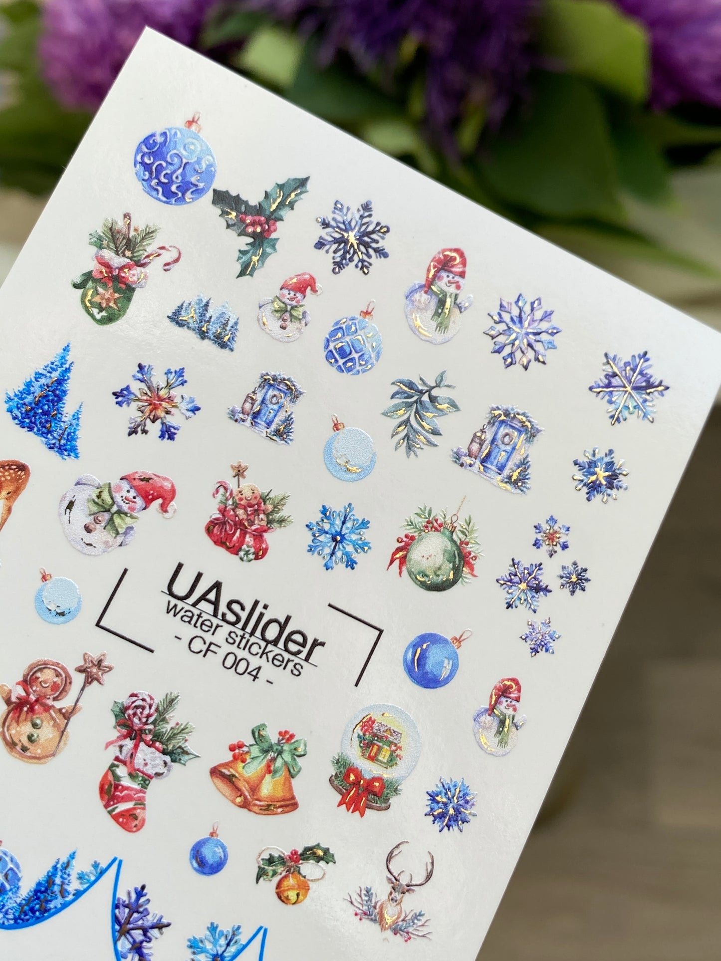 Adesivi per unghie ad acqua CF-004 | Adesivi per unghie a scivolamento ad acqua con ornamenti natalizi e fiocchi di neve | Set festivo per le vacanze