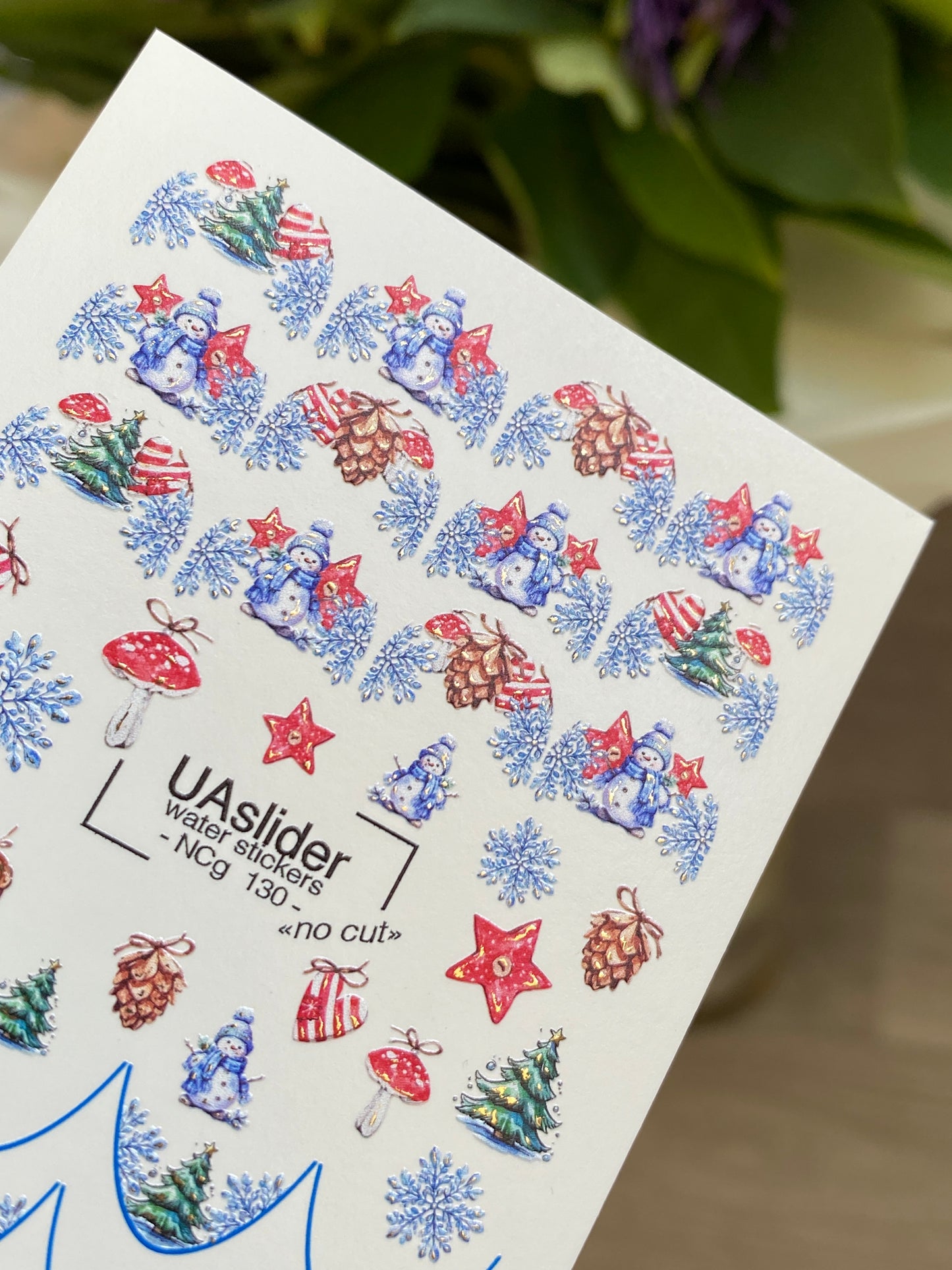 Calcomanía de agua para uñas NCg-130 | Calcomanías deslizantes para uñas con muñecos de nieve y árboles de Navidad | Arte de uñas festivo de invierno