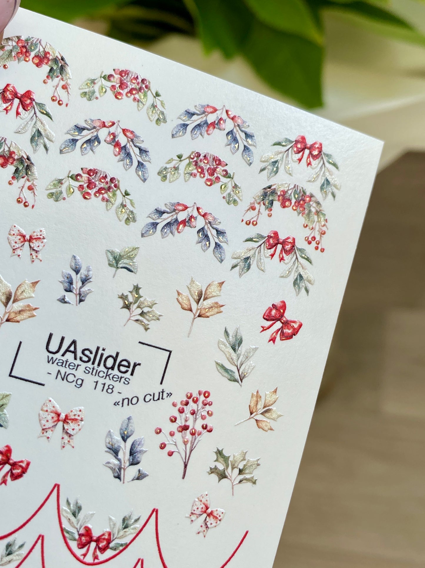 Nagel Wasserabziehbild NCg-118 | Wasserabzieh-Nagelaufkleber mit Winterbeeren | Festliche Feiertags-Nagelkunst