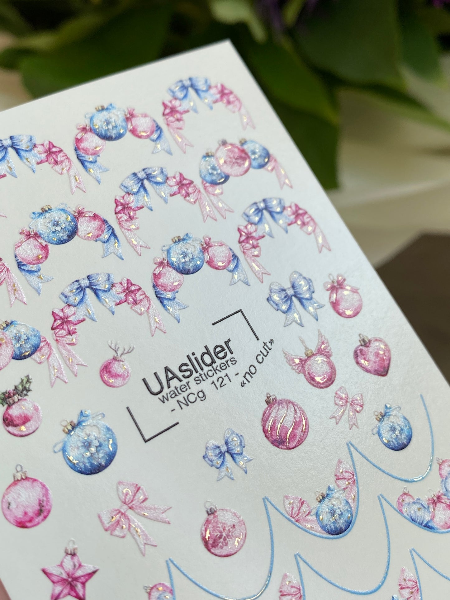 Calcomanía de agua para uñas NCg-121 | Calcomanías deslizantes para uñas con adornos navideños | Arte de uñas festivo para las fiestas