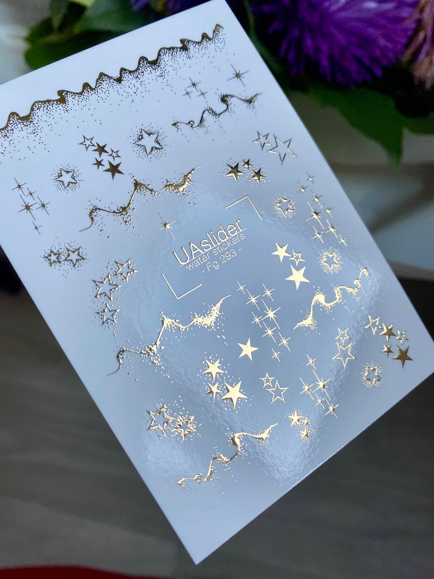 Nagel-Wasserabziehbild Fg-293 | Wasserabzieh-Nagelaufkleber mit goldenen Sternen | Elegantes sternenübersätes Design