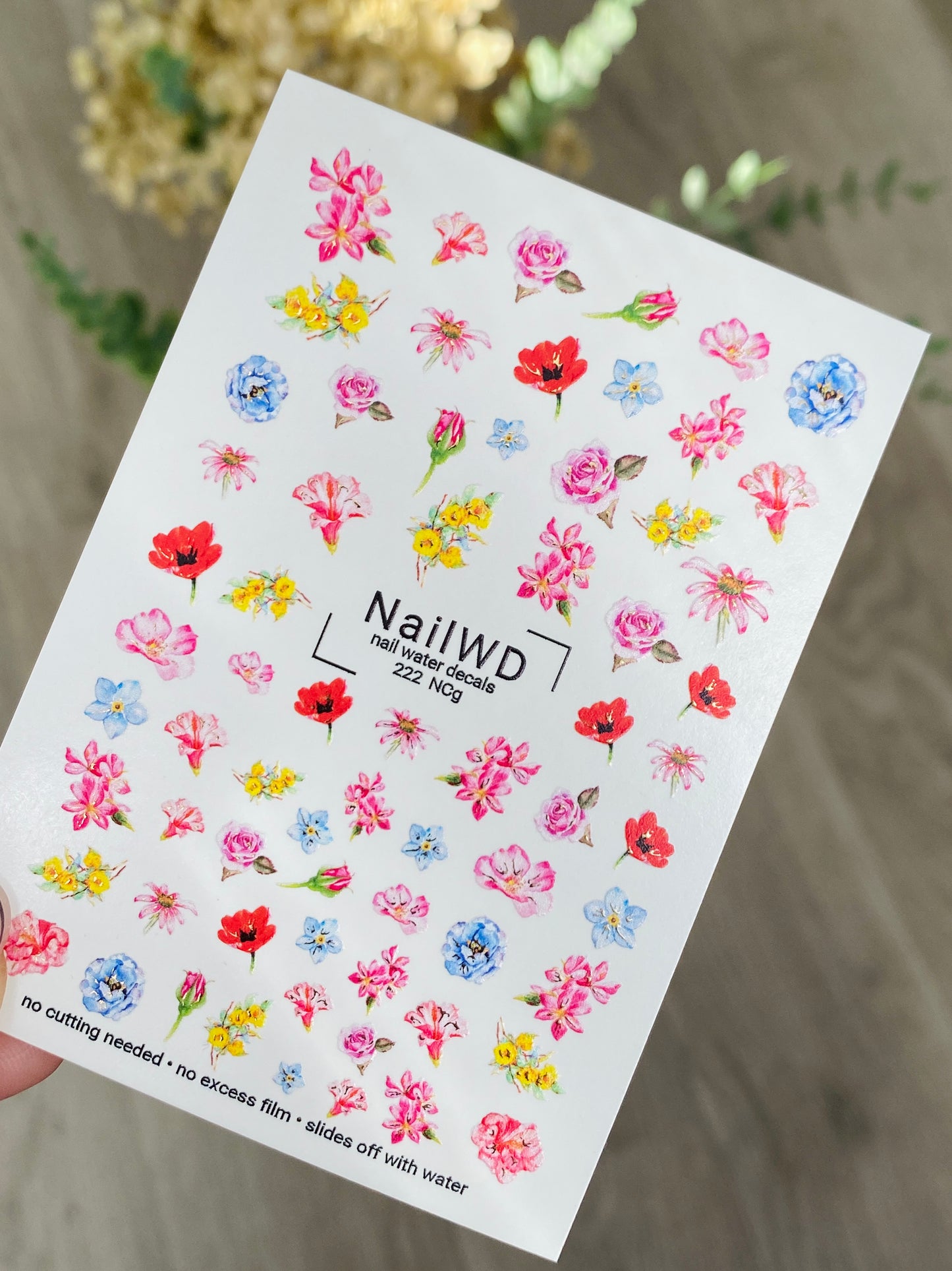 Nálepka na nehty 222 Nail WD | Vodní nálepky na nehty s mixem květin | Barevné květinové nehtové umění