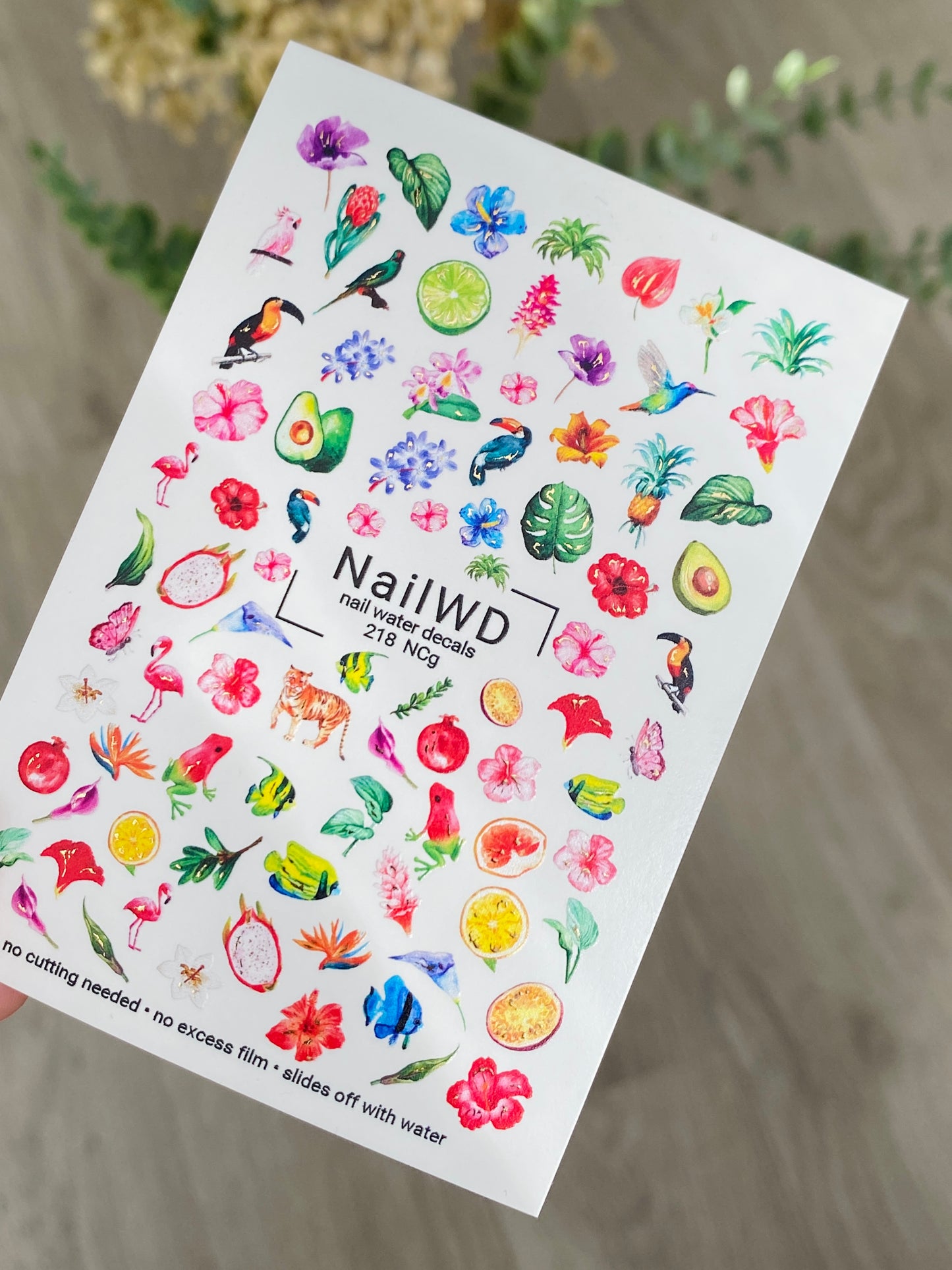 Nálepka na nehty 218 Nail WD | Vodní nálepky na nehty s tropickými květinami a ovocem | Exotická směs nail art