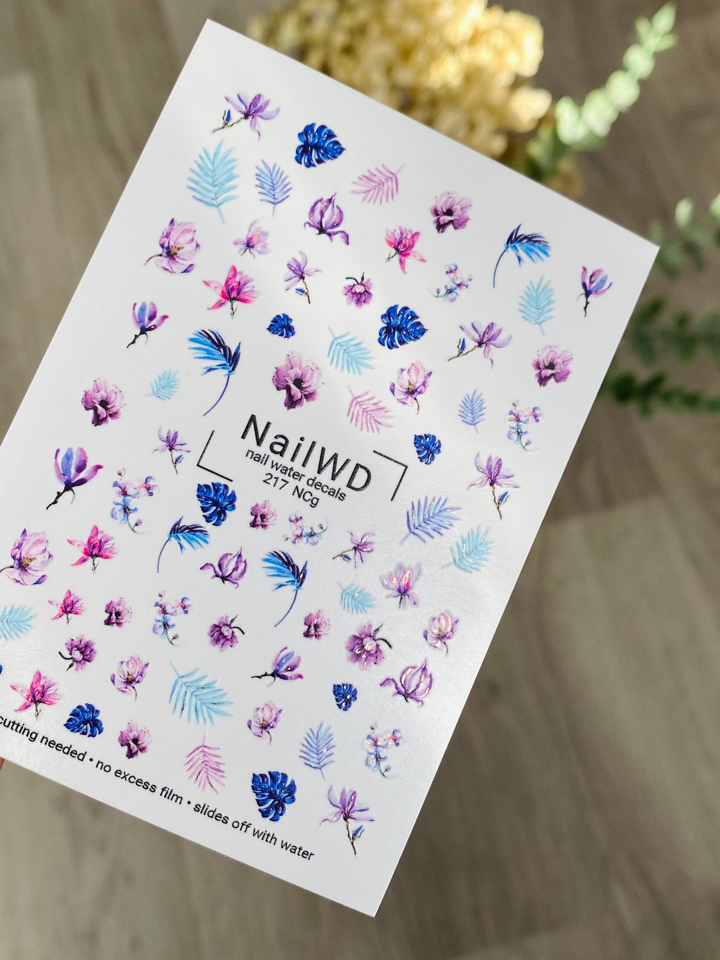 Nálepka na nehty 217 Nail WD | Vodní nálepky na nehty s růžovými a fialovými květy | Botanická směs na nehtový design