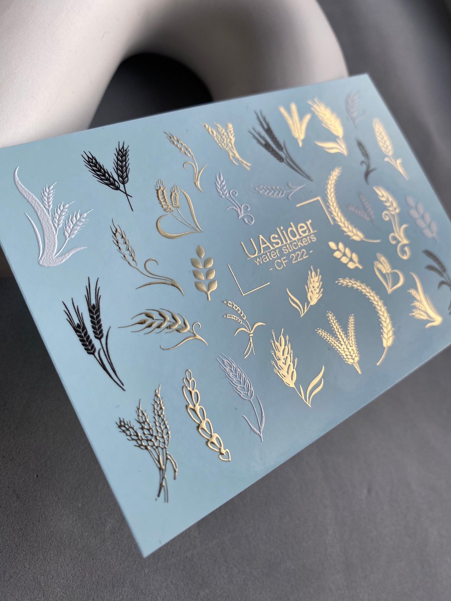 Nagel-Wasserabziehbild CF-222 | Botanische Wasserfolien-Nagelabziehbilder | Weizenähren & Goldfolie