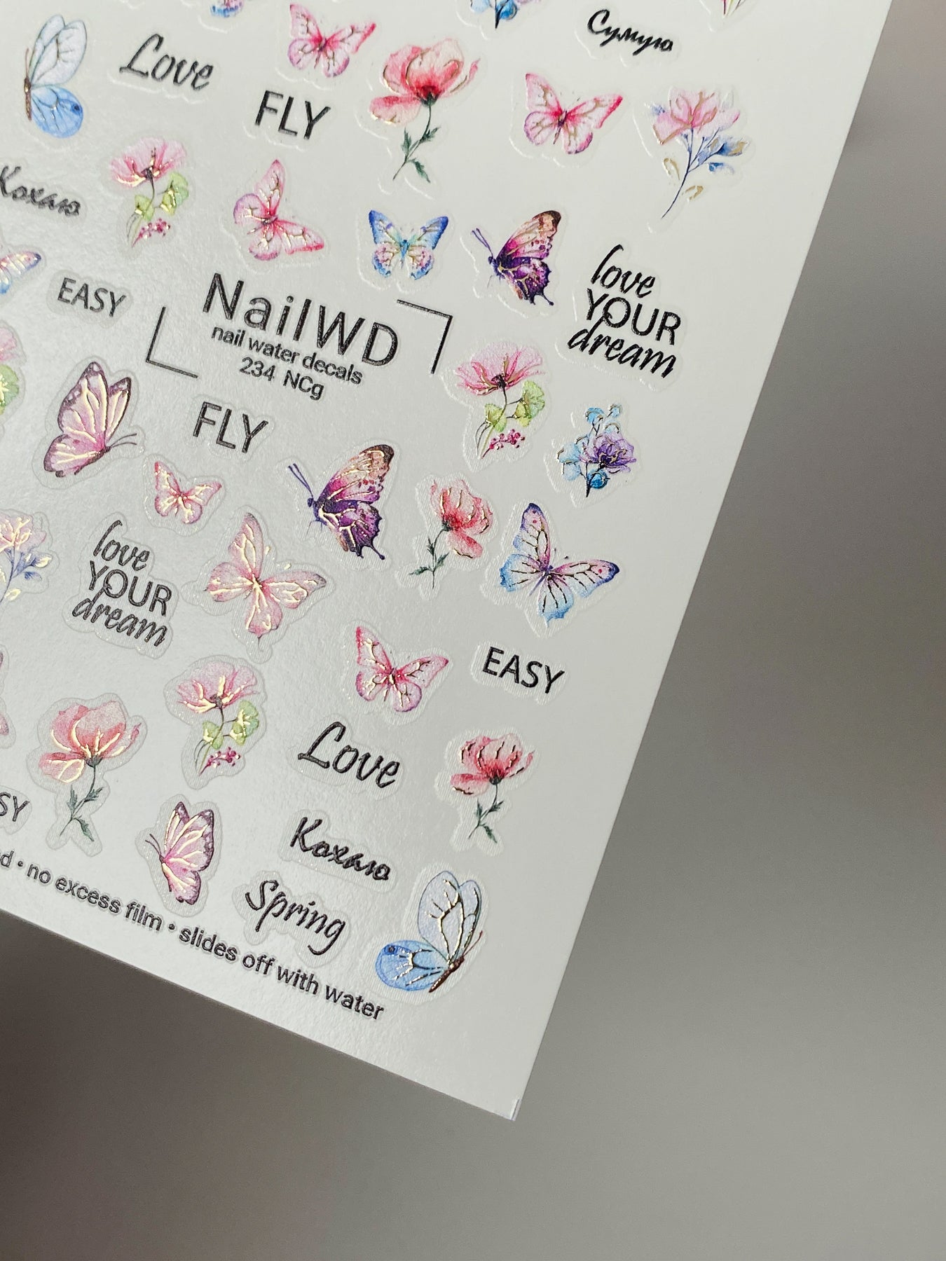 Nálepka na nehty 234 Nail WD | Vodní nálepky na nehty Barevní motýli a jarní květiny | Vodní nálepky na nehty s inspirativními citáty