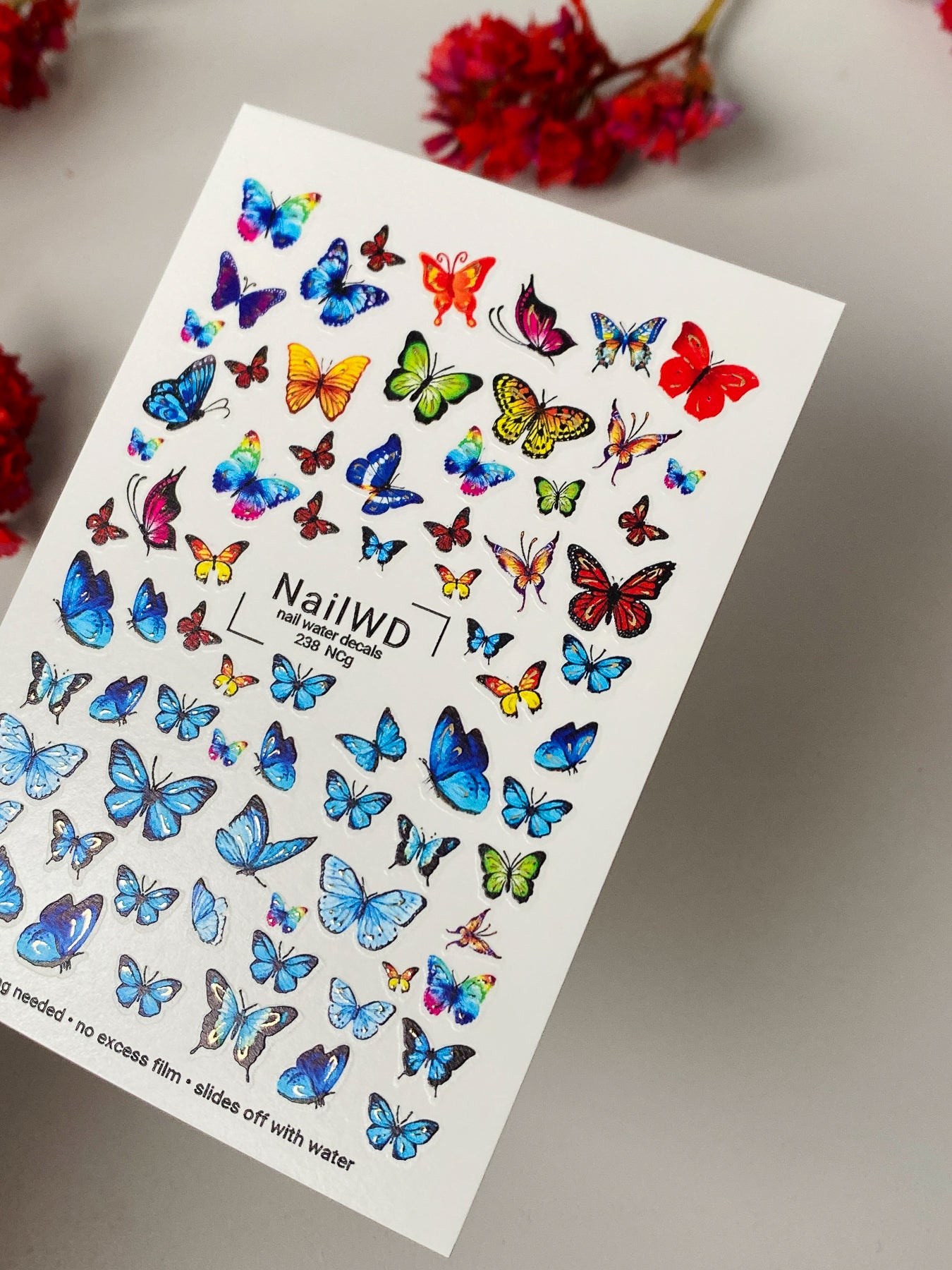 Vodní nálepka na nehty 238 Nail WD | Vodní nálepky na nehty s motivem motýla | Vodní nálepky na nehty s barevnými křídly