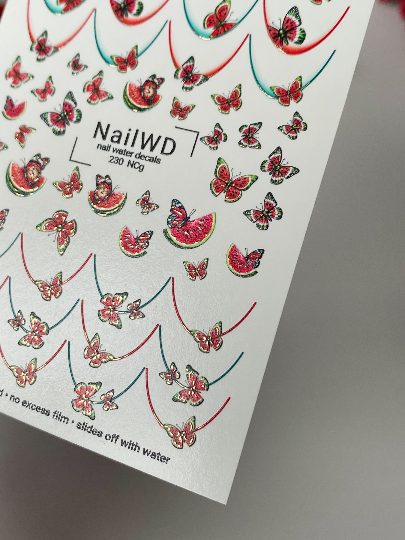 Nálepka na nehty 230 Nail WD | Vodní nálepky na nehty Meloun a Motýli | Vodní nálepky na nehty Letní ovoce Francouzské špičky