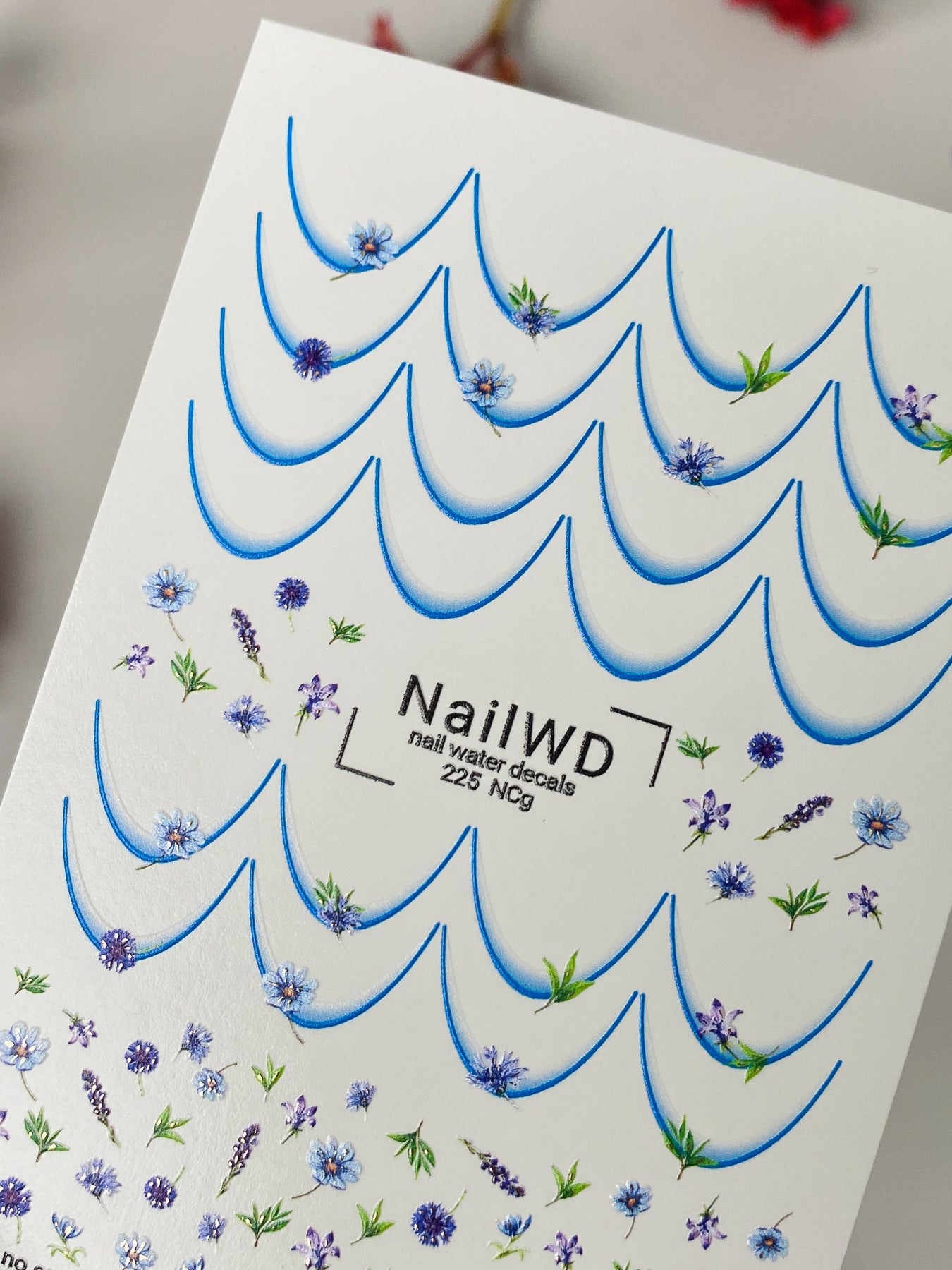 Nálepka na nehty 225 Nail WD | Vodní nálepky na nehty modré květiny a levandule | Vodní nálepky na nehty květinové francouzské špičky