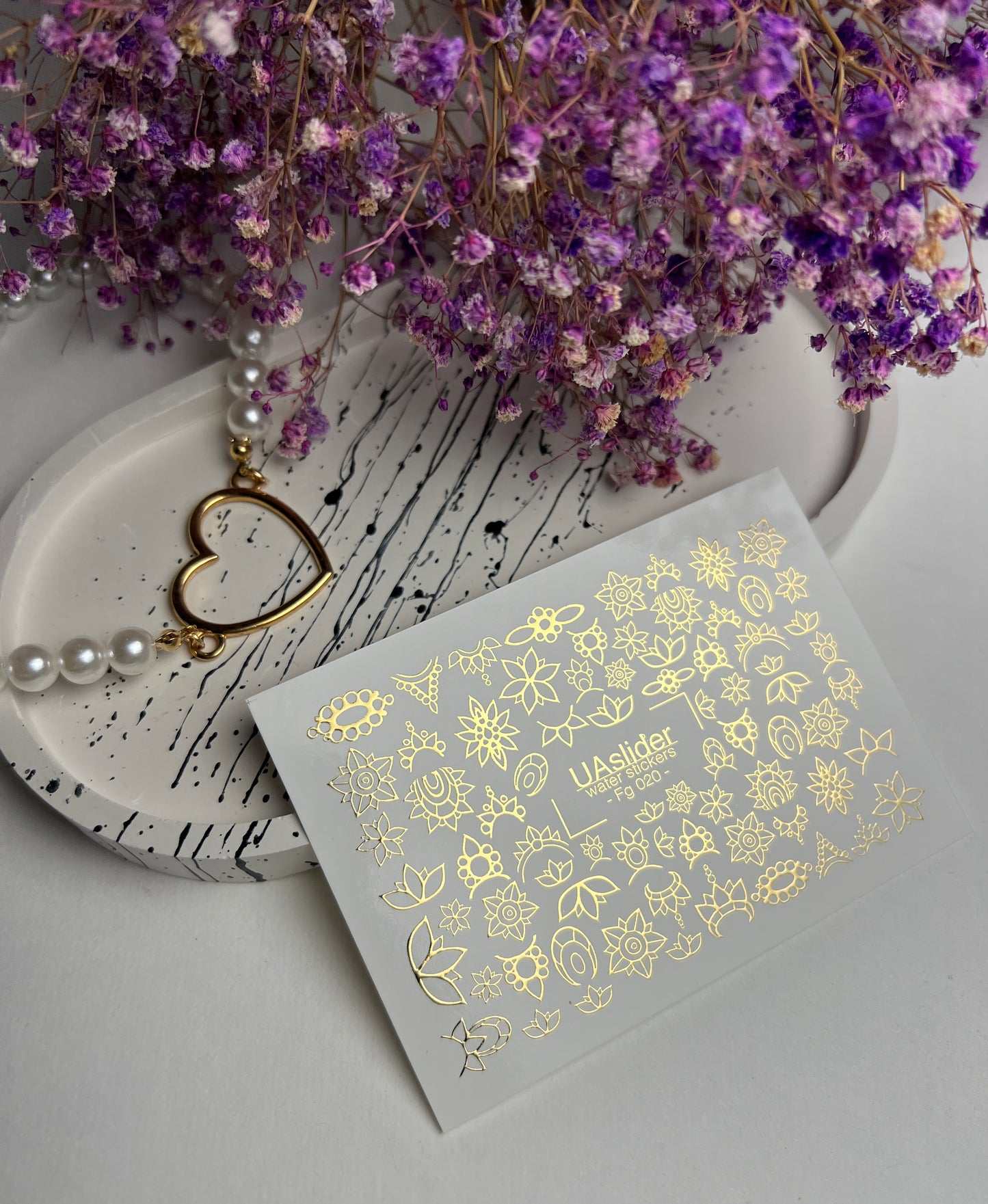 Decalcomanii de apă pentru unghii Fg-020 | Decalcomanii florale pentru unghii cu folie aurie | Flori de lotus și mandala