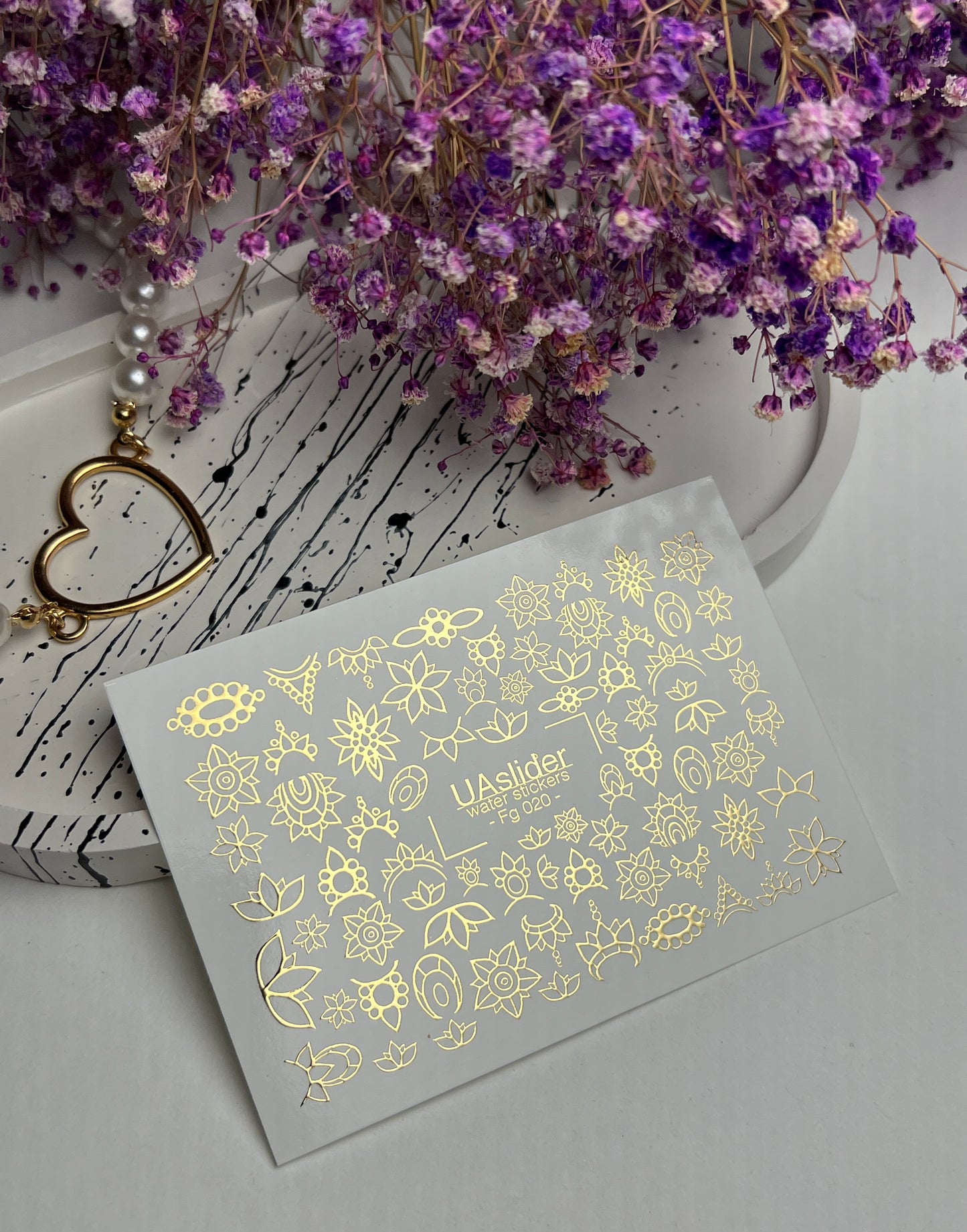 Decalcomanii de apă pentru unghii Fg-020 | Decalcomanii florale pentru unghii cu folie aurie | Flori de lotus și mandala