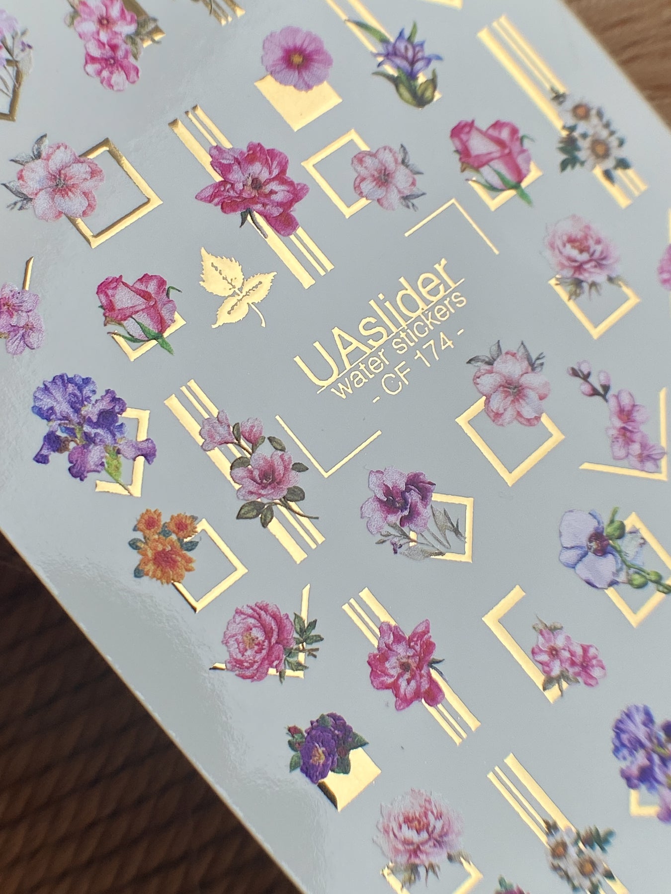 Nagel-Wassertransfer CF-174 | Elegante florale Nagel-Wassertransferfolien | Pfingstrosen, Orchideen & geometrische Rahmen
